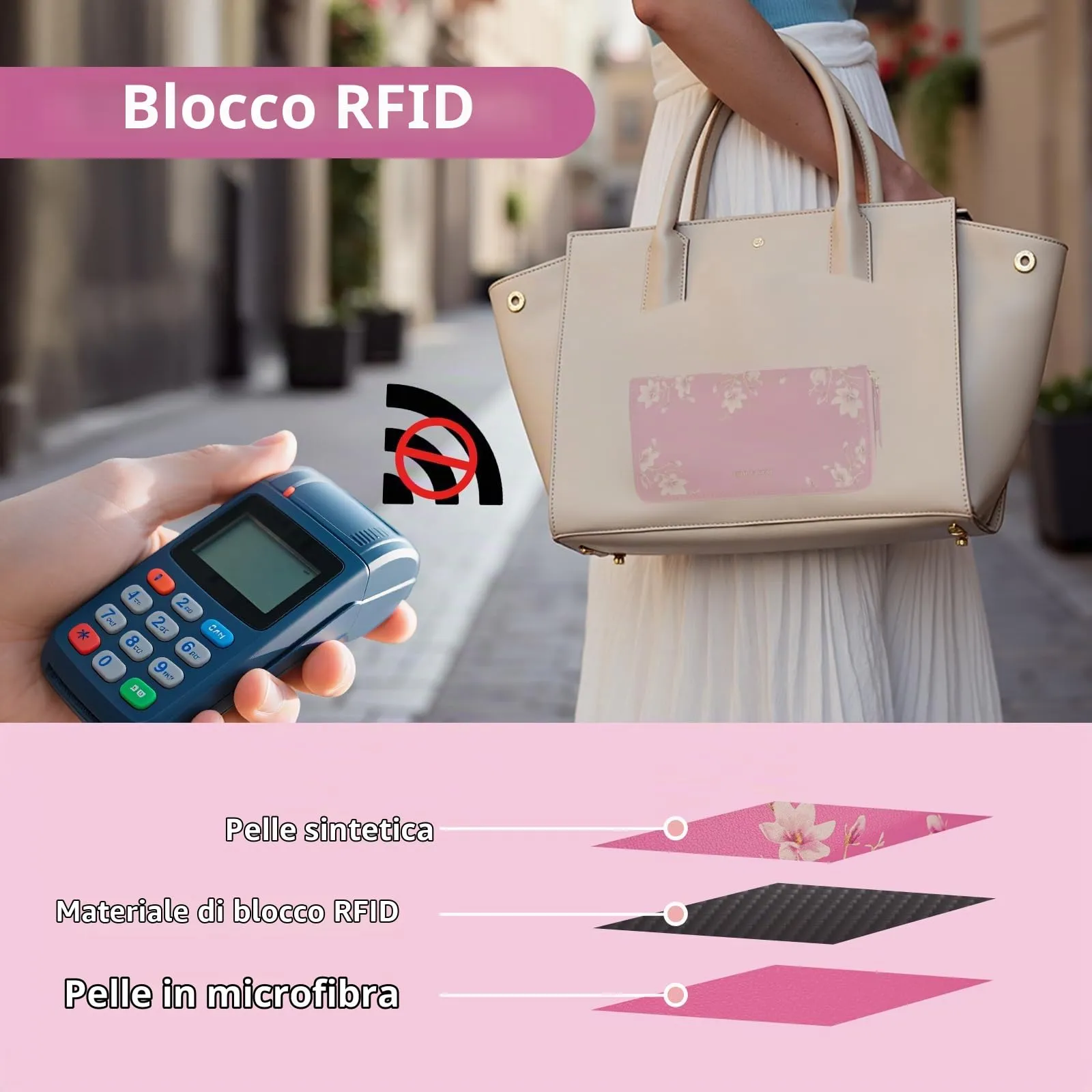 Pomelo Best Portafoglio in Pelle Donna con Stampato Magnolia RFID - immagine 3