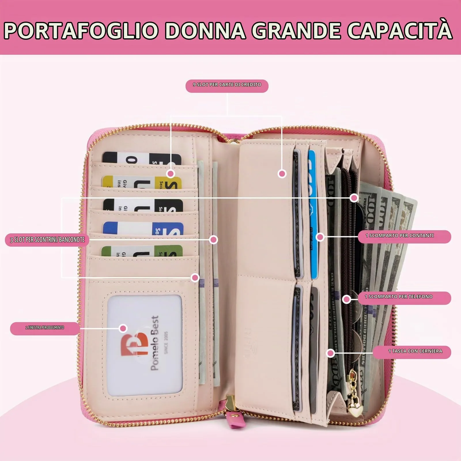 Pomelo Best Portafoglio in Pelle Donna con Stampato Magnolia RFID - immagine 4