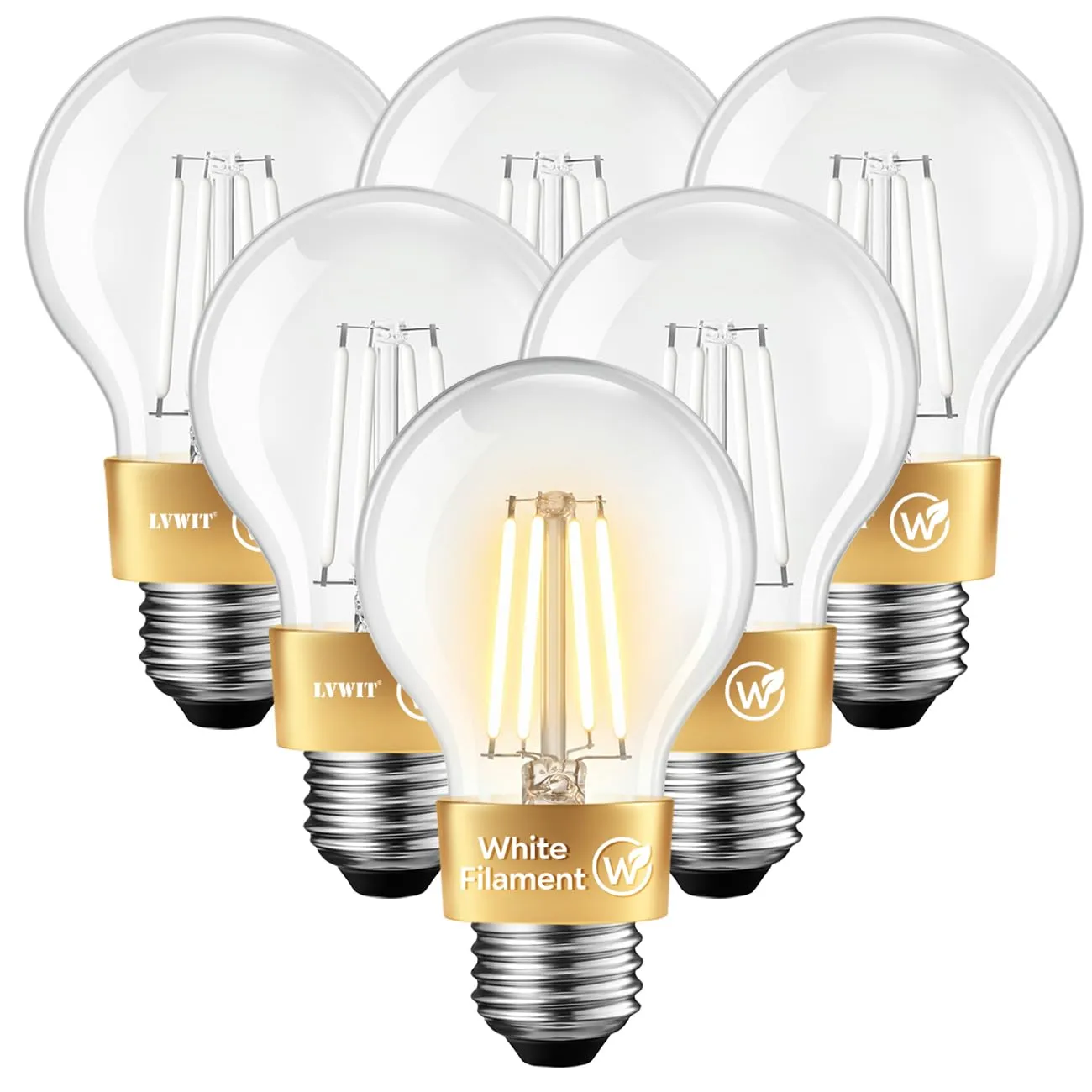 LVWIT Lampadine Filamento LED E27, Filamento Bianco, 4W (40W), 470LM, Luce Bianca Calda 2700K, Forma A60 Stile Vintage, Non Dimmerabile, CRI≥80, Confezione da 6 - immagine 1