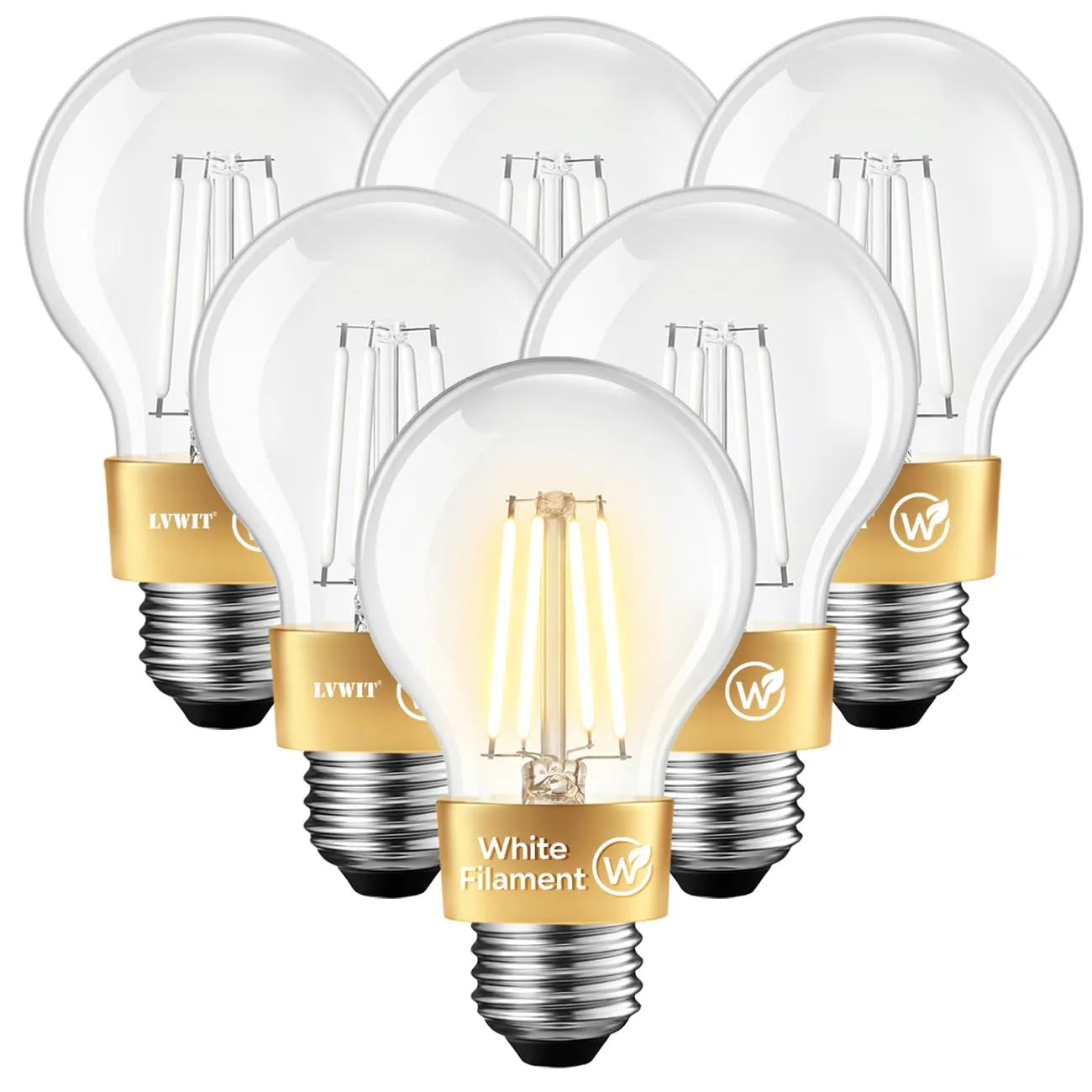 LVWIT Lampadine Filamento LED E27, 7W (60W), 806LM, 2700K, Forma A60 Vintage, Confezione da 6 - immagine 1