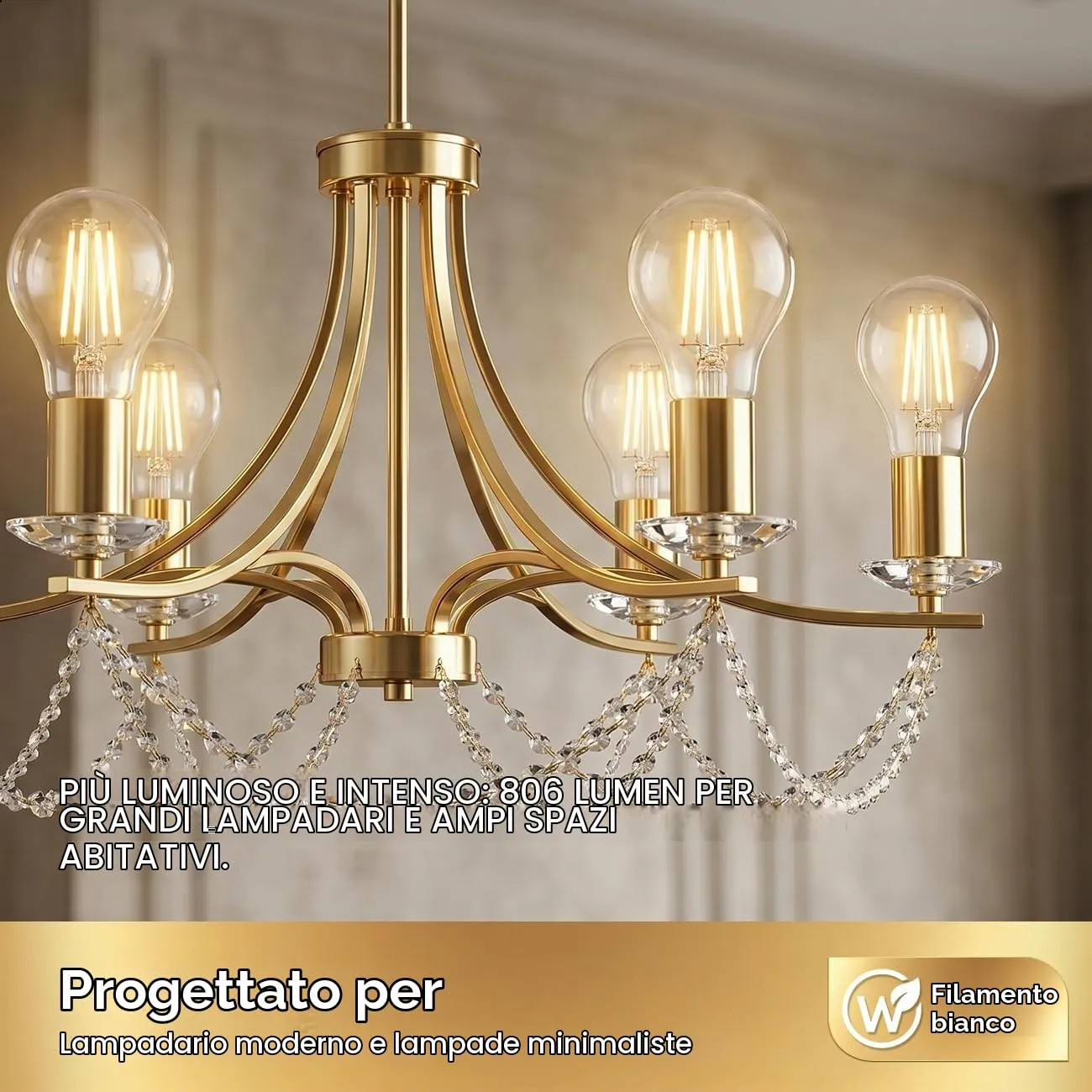 LVWIT Lampadine Filamento LED E27, 7W (60W), 806LM, 2700K, Forma A60 Vintage, Confezione da 6 - immagine 3