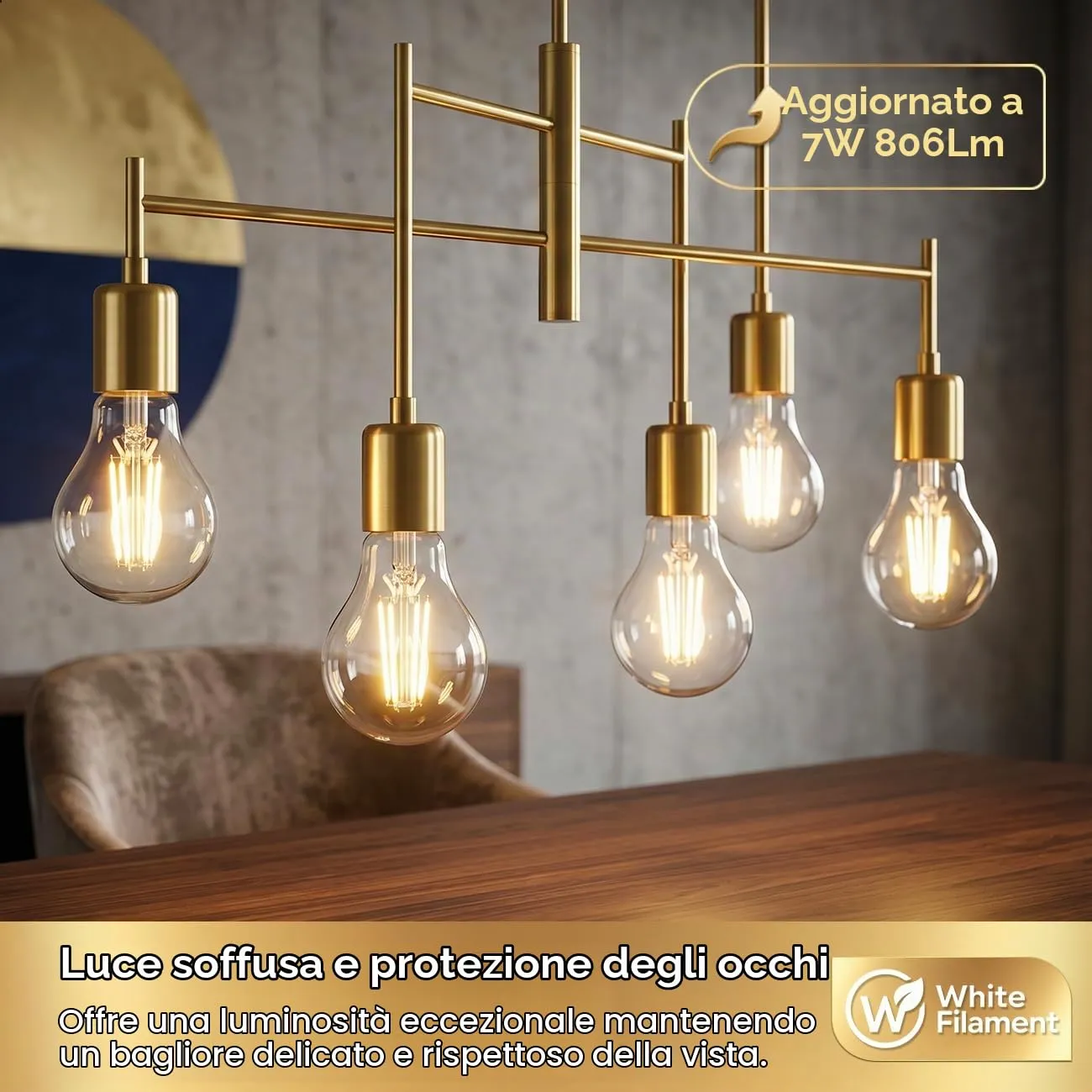 LVWIT Lampadine Filamento LED E27, 7W (60W), 806LM, 2700K, Forma A60 Vintage, Confezione da 6 - immagine 5