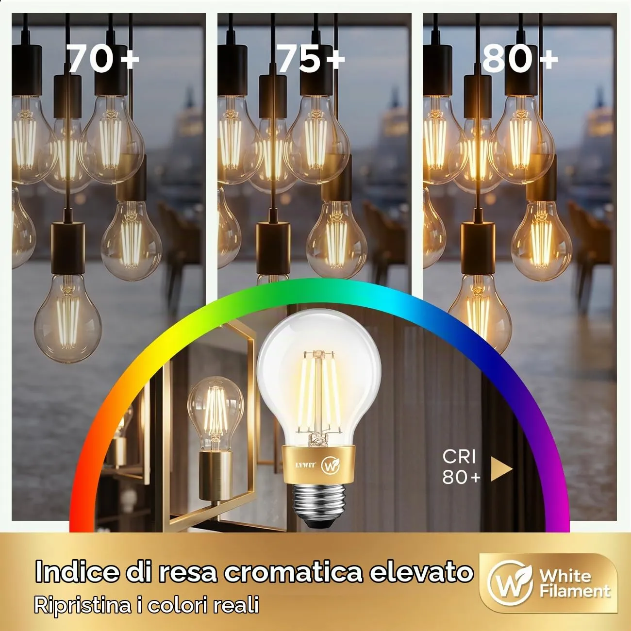 LVWIT Lampadine Filamento LED E27, 7W (60W), 806LM, 2700K, Forma A60 Vintage, Confezione da 6 - immagine 7
