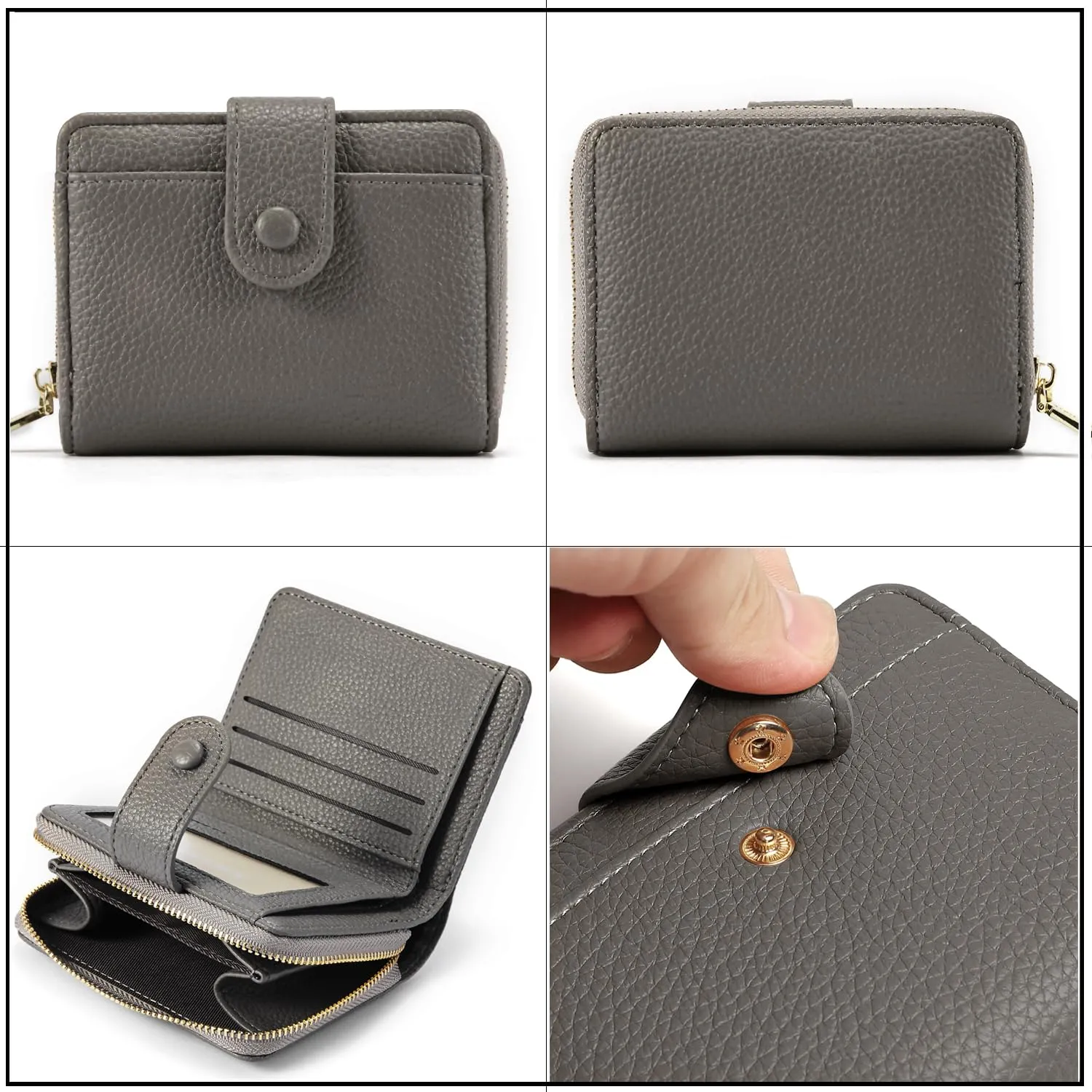 ANYWN Portafoglio da Donna in Pelle Morbida, Mini con Cerniera Portamonete, Grigio Scuro, 11 x 3 x 9 cm - immagine 4