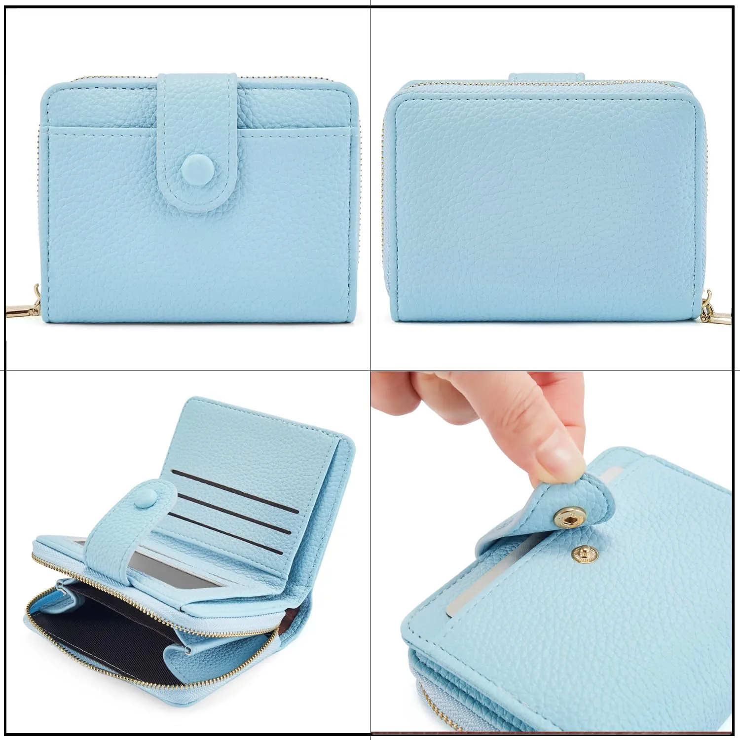 ANYWN Portafoglio da donna piccolo in pelle morbida, mini portafoglio con cerniera portamonete, Azzurro - immagine 4