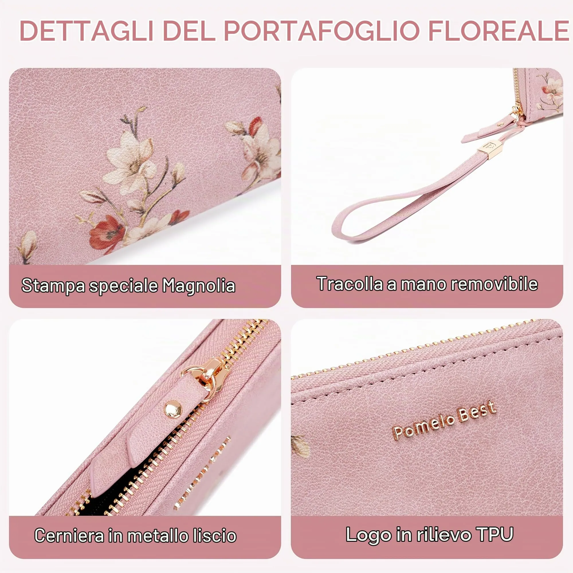 Pomelo Best Portafoglio in Pelle Donna Stampato Magnolia RFID - immagine 2