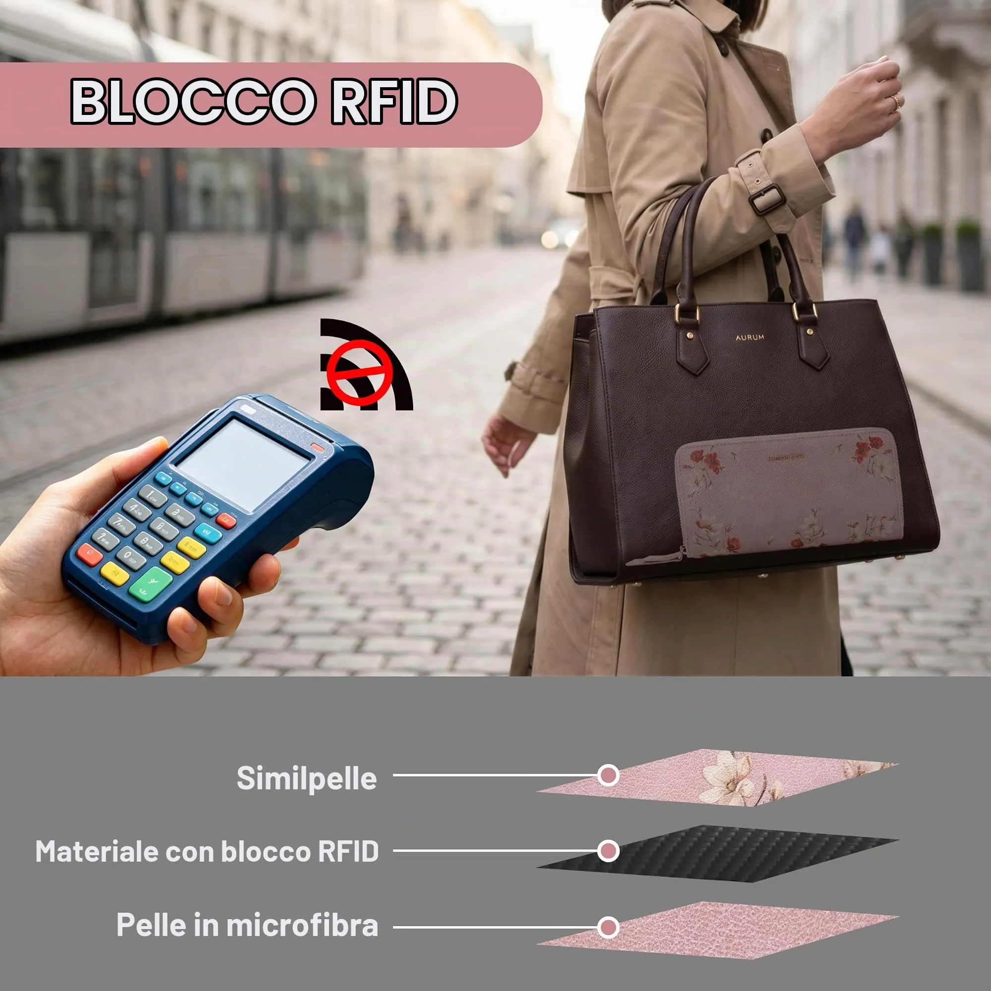 Pomelo Best Portafoglio in Pelle Donna Stampato Magnolia RFID - immagine 3