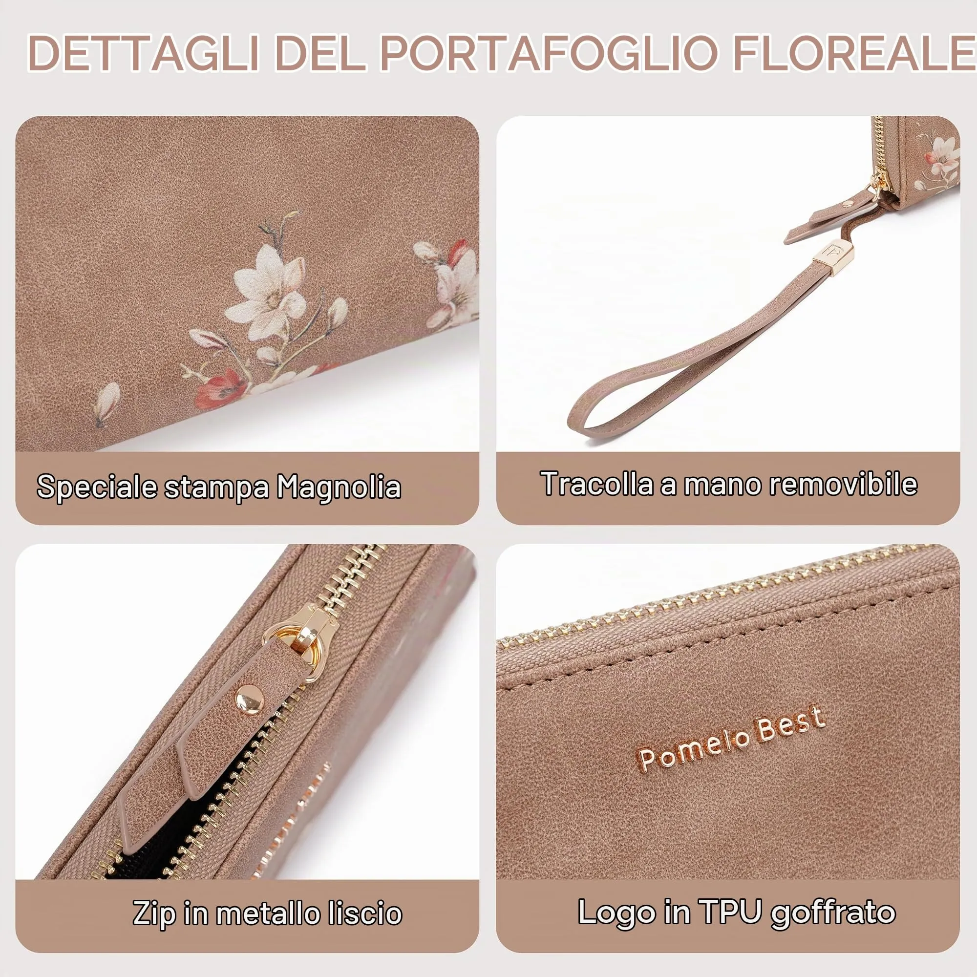 Pomelo Best Portafoglio in Pelle Donna Stampato Magnolia RFID - immagine 2