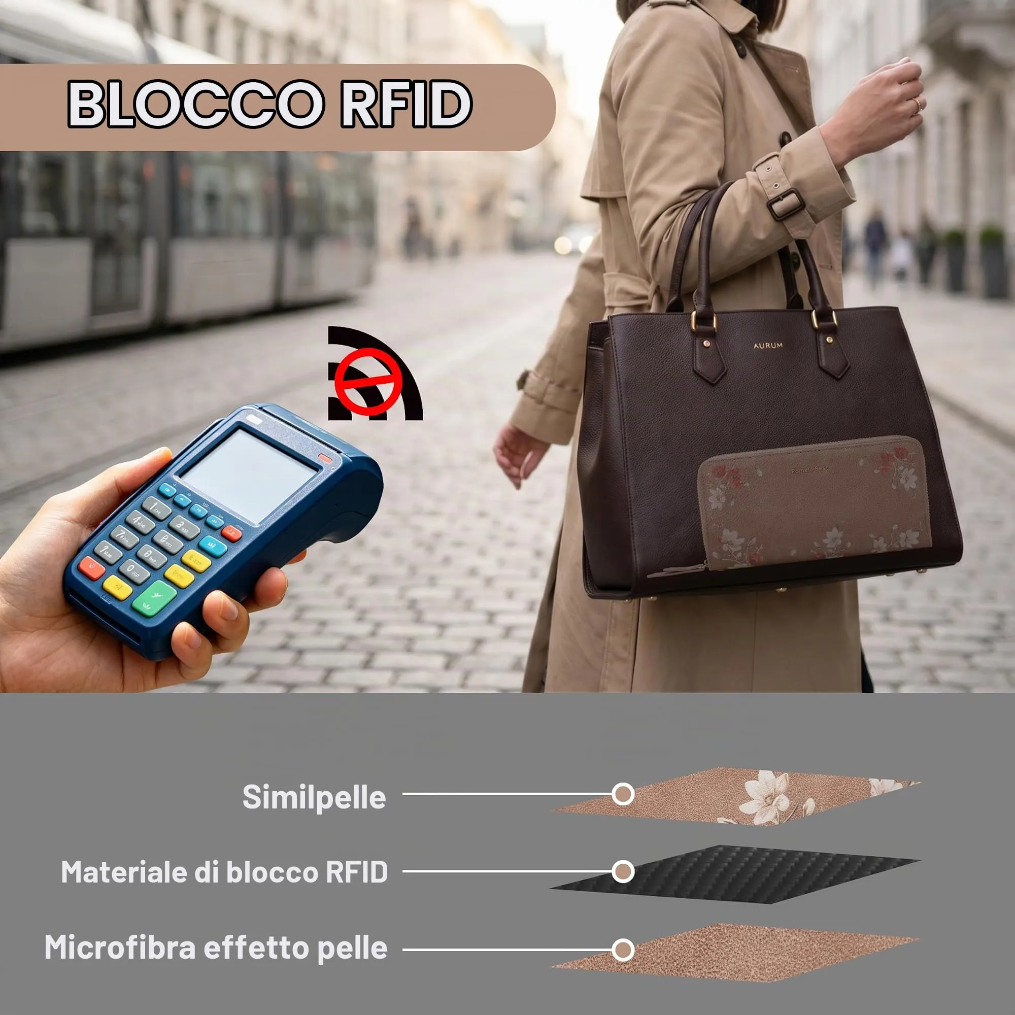 Pomelo Best Portafoglio in Pelle Donna Stampato Magnolia RFID - immagine 3