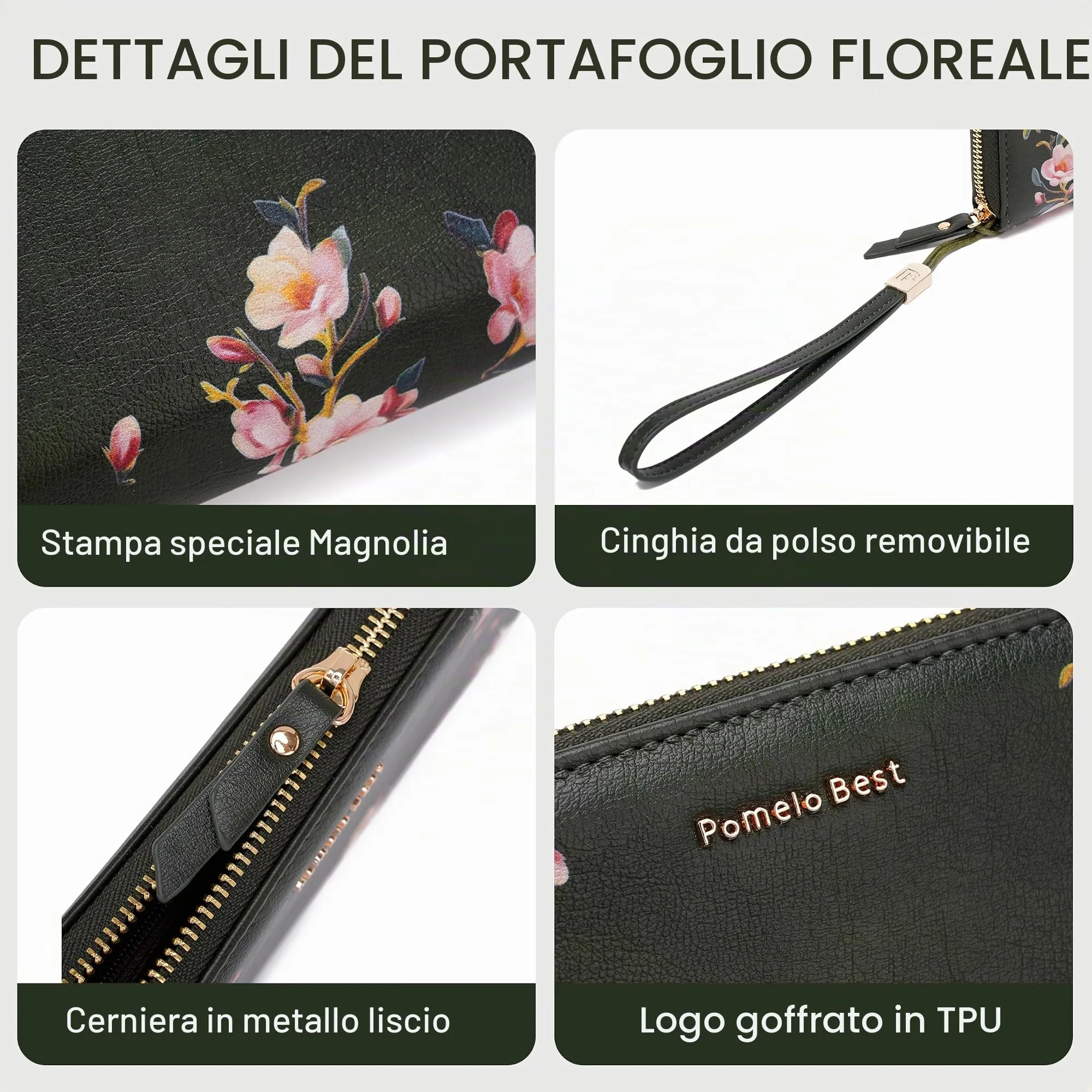 Pomelo Best Portafoglio in Pelle Donna Stampato Magnolia RFID - immagine 2