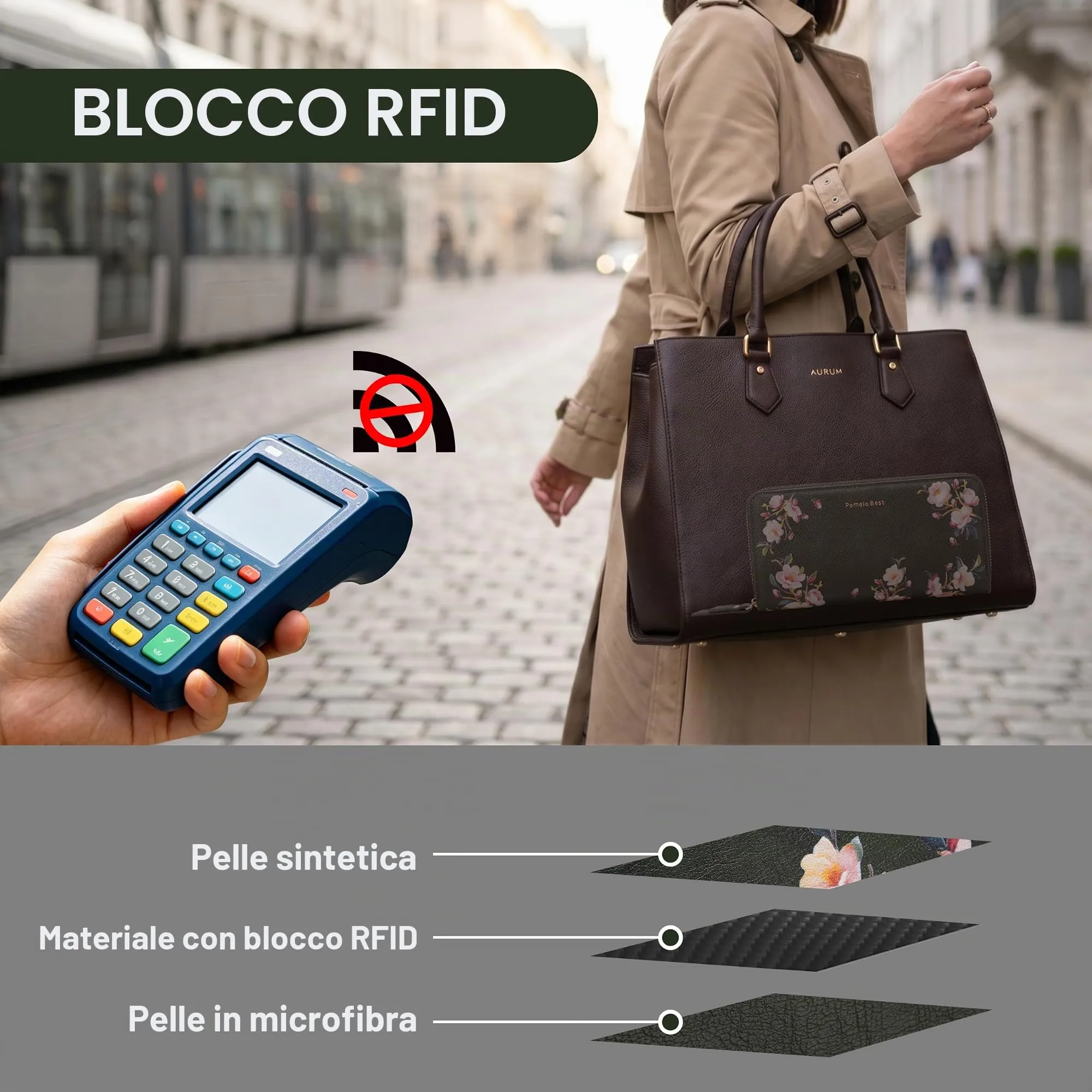 Pomelo Best Portafoglio in Pelle Donna Stampato Magnolia RFID - immagine 5