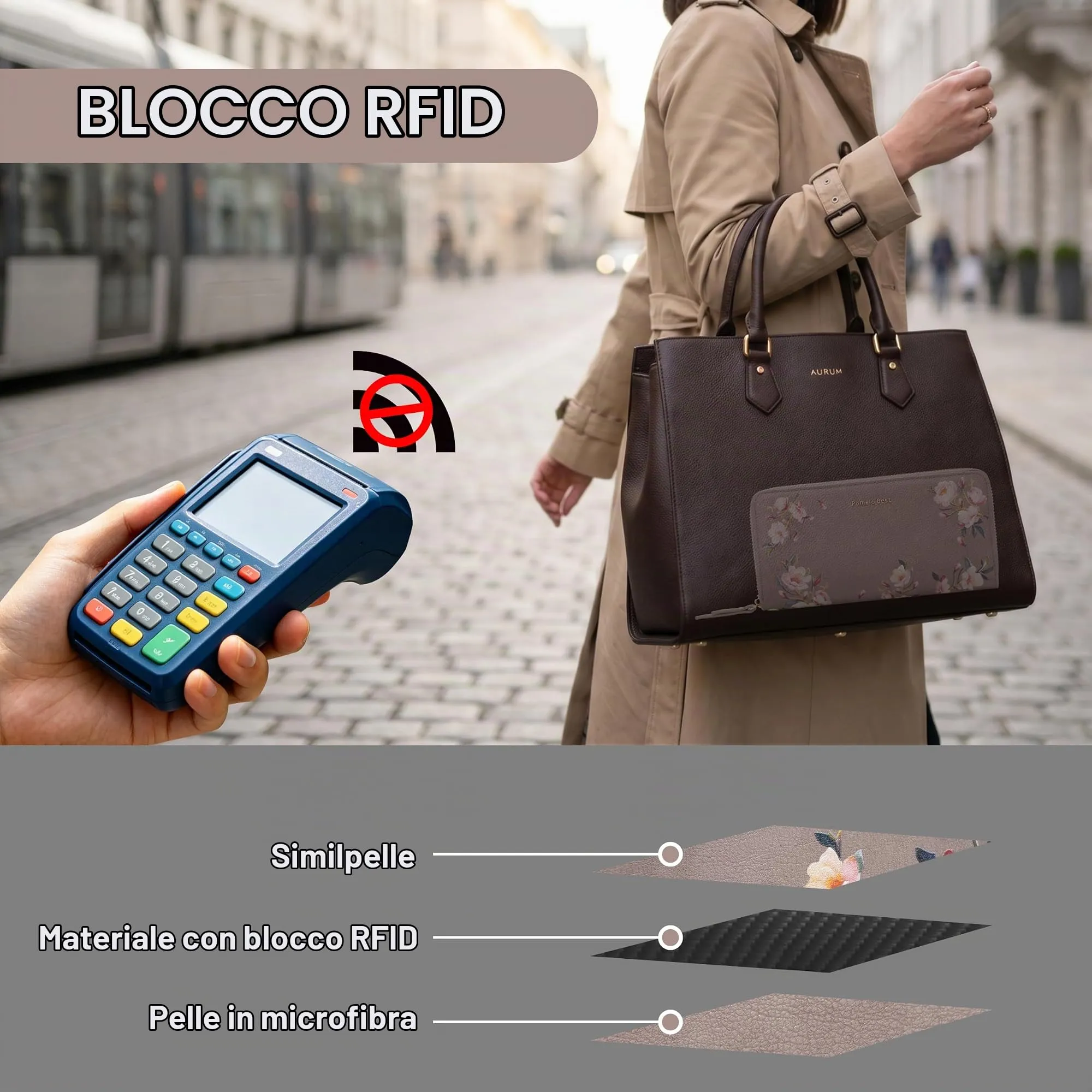 Pomelo Best Portafoglio in Pelle Donna Stampato Magnolia RFID - immagine 2