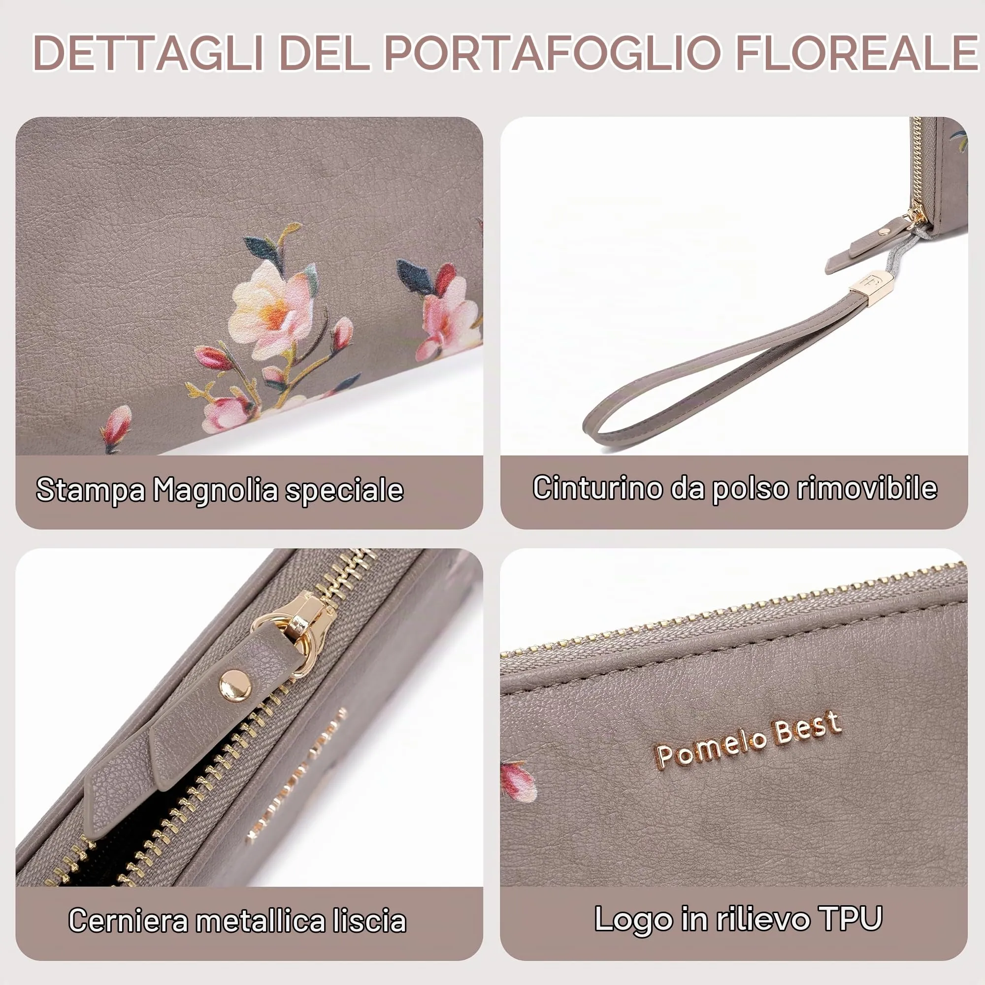 Pomelo Best Portafoglio in Pelle Donna Stampato Magnolia RFID - immagine 3