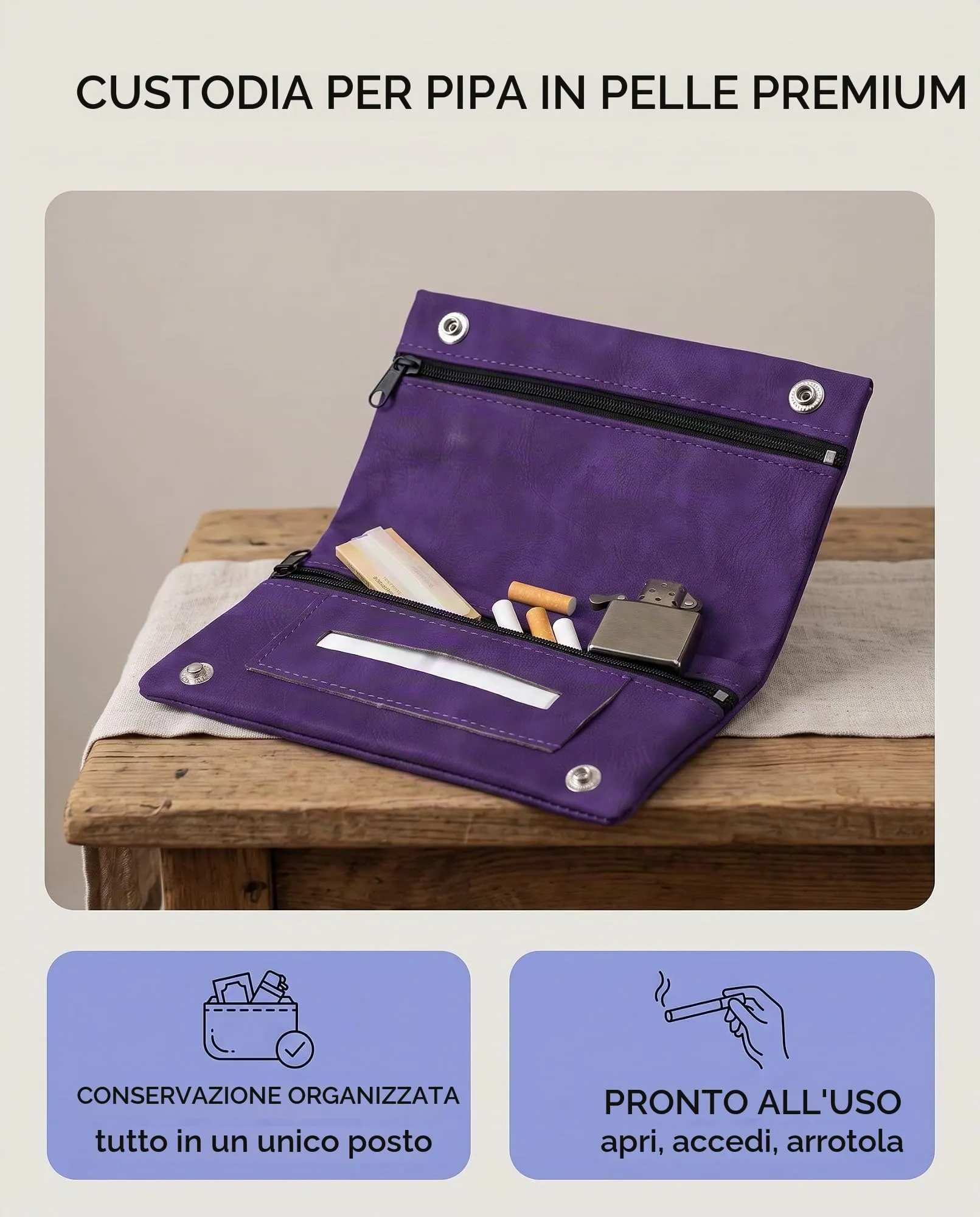 DLPRK Porta Tabacco in Pelle con Chiusura Magnetica, Pieghevole (Viola) - immagine 4