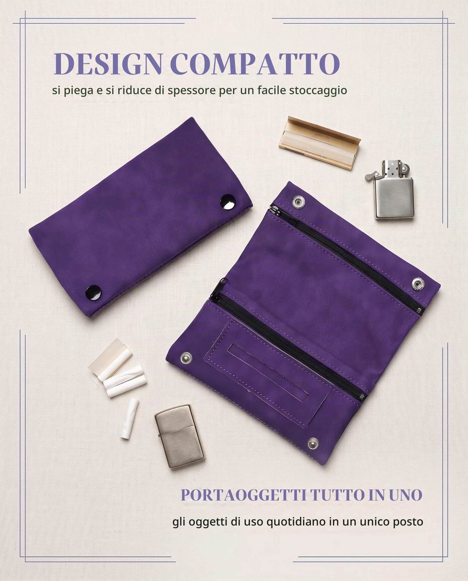 DLPRK Porta Tabacco in Pelle con Chiusura Magnetica, Pieghevole (Viola) - immagine 5