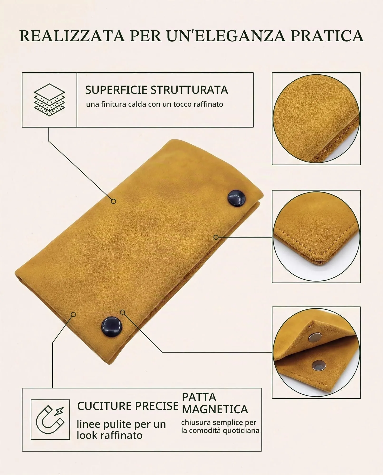 DLPRK Porta Tabacco in Pelle con Chiusura Magnetica, Cachi - immagine 3