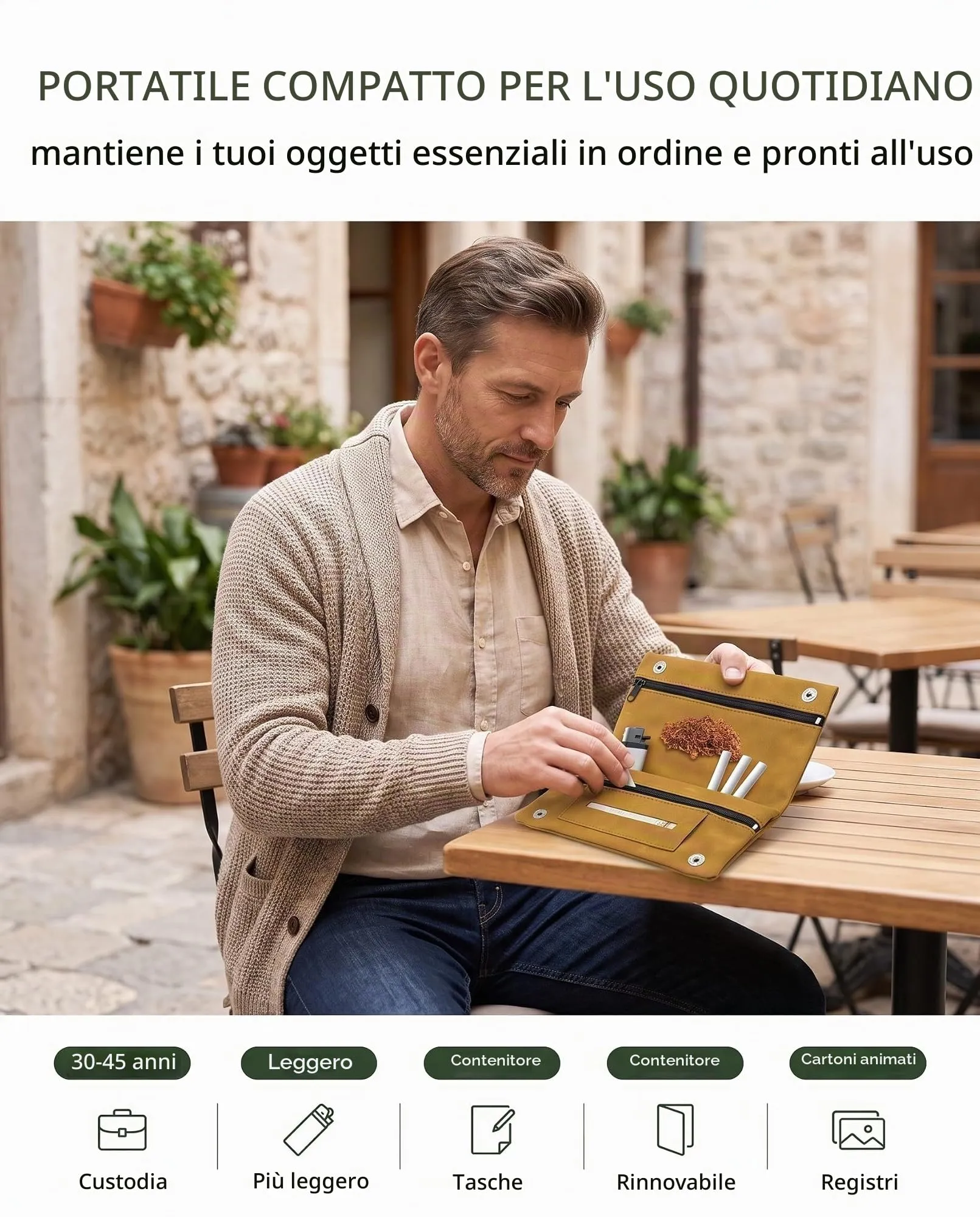 DLPRK Porta Tabacco in Pelle con Chiusura Magnetica, Cachi - immagine 5