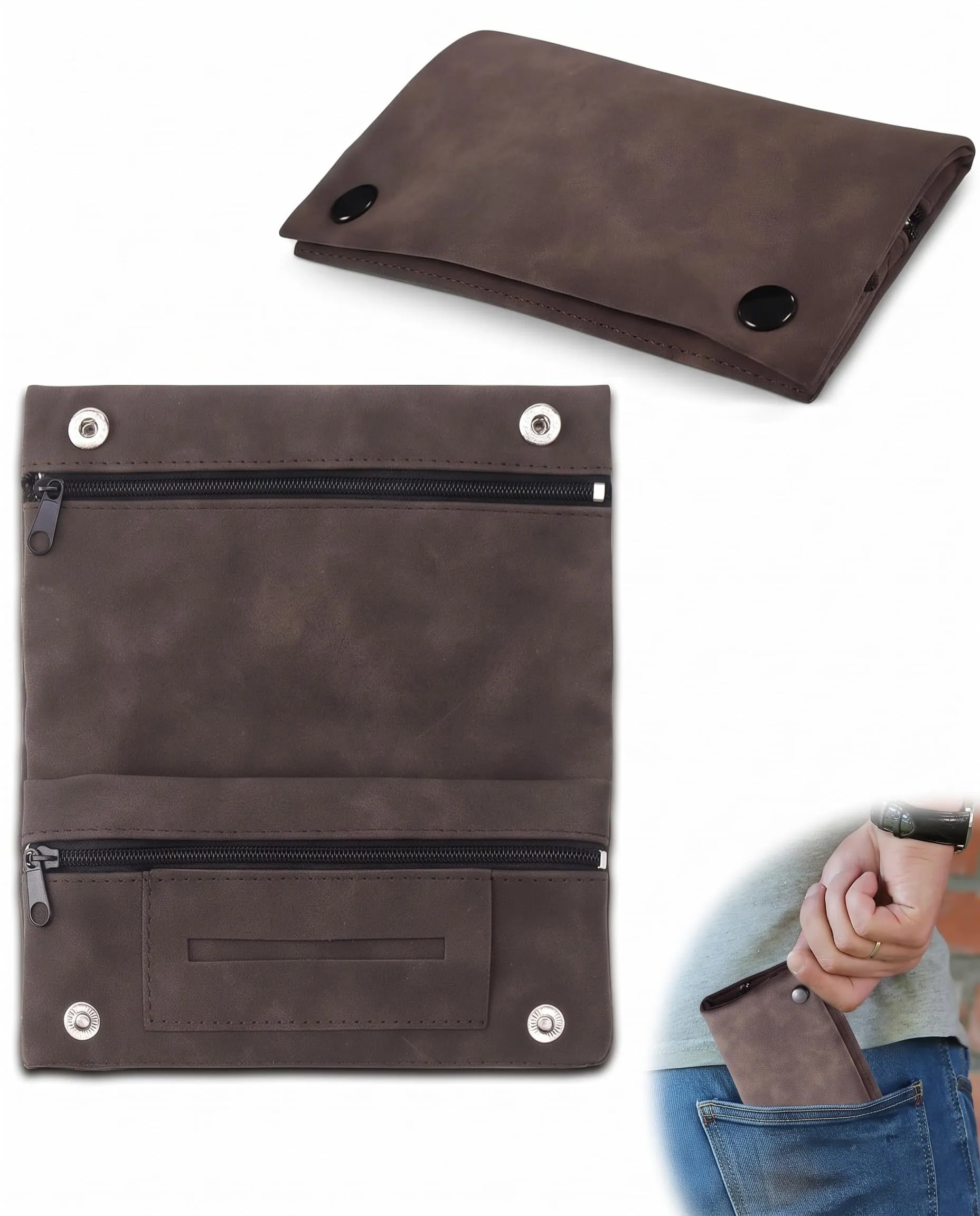 DLPRK Porta Tabacco in Pelle con Chiusura Magnetica, Marrone - immagine 1