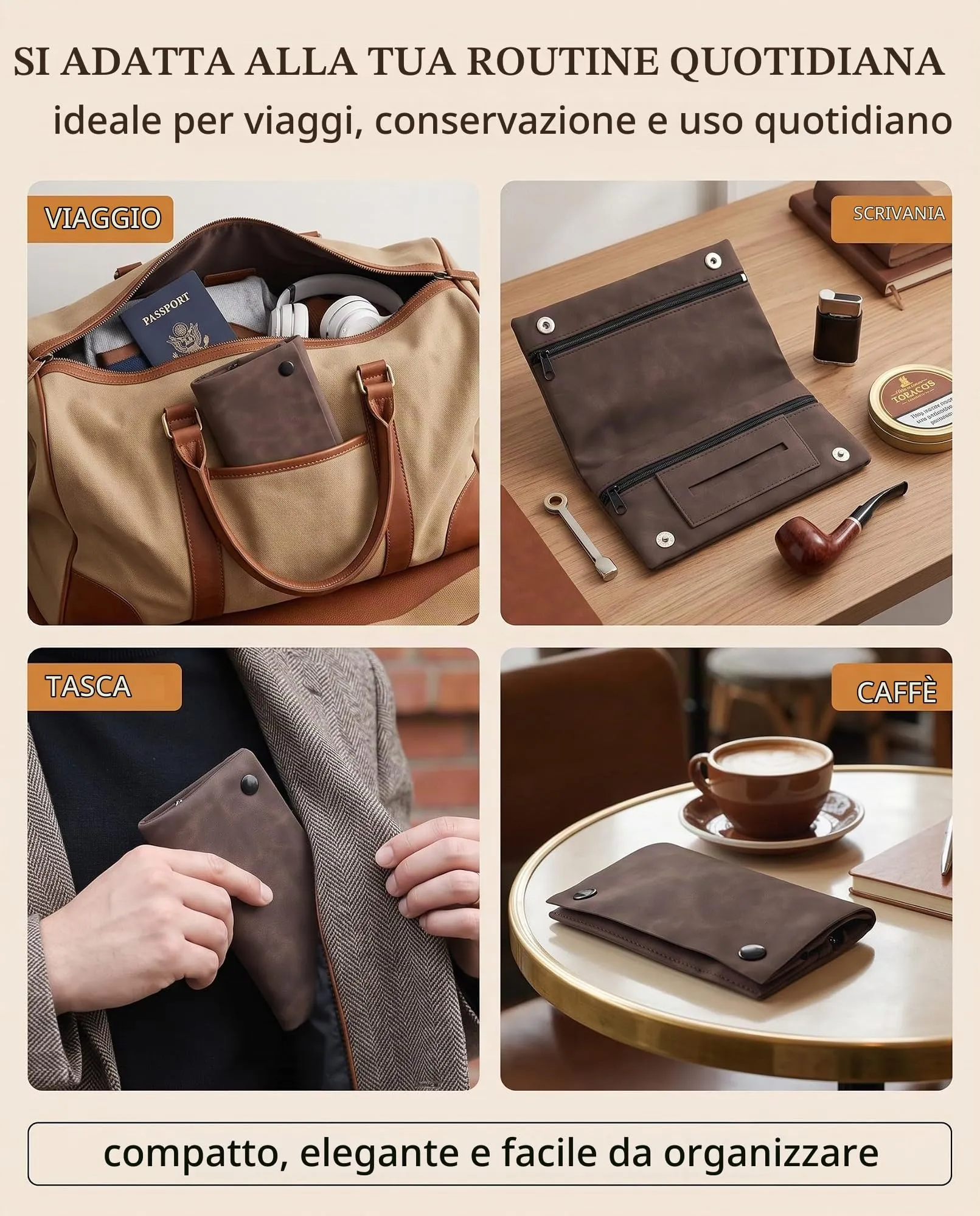 DLPRK Porta Tabacco in Pelle con Chiusura Magnetica, Marrone - immagine 3