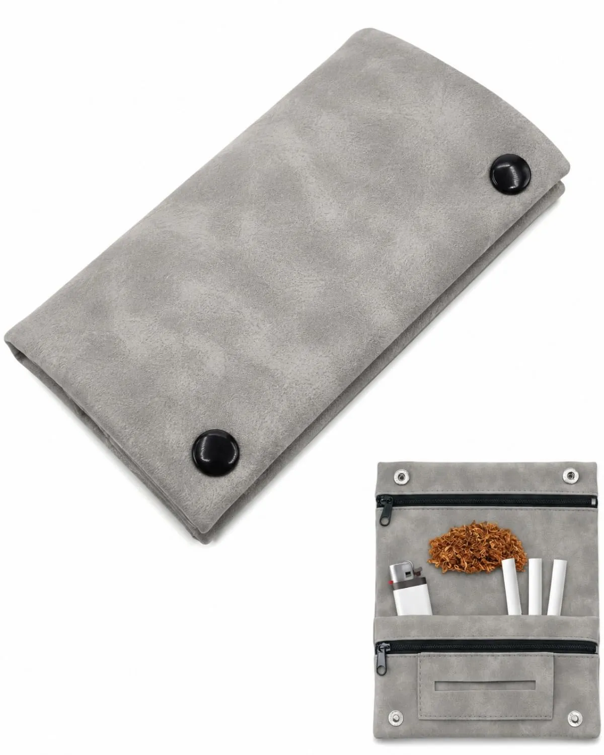 DLPRK Porta Tabacco in Pelle con Chiusura Magnetica, Grigio - immagine 1