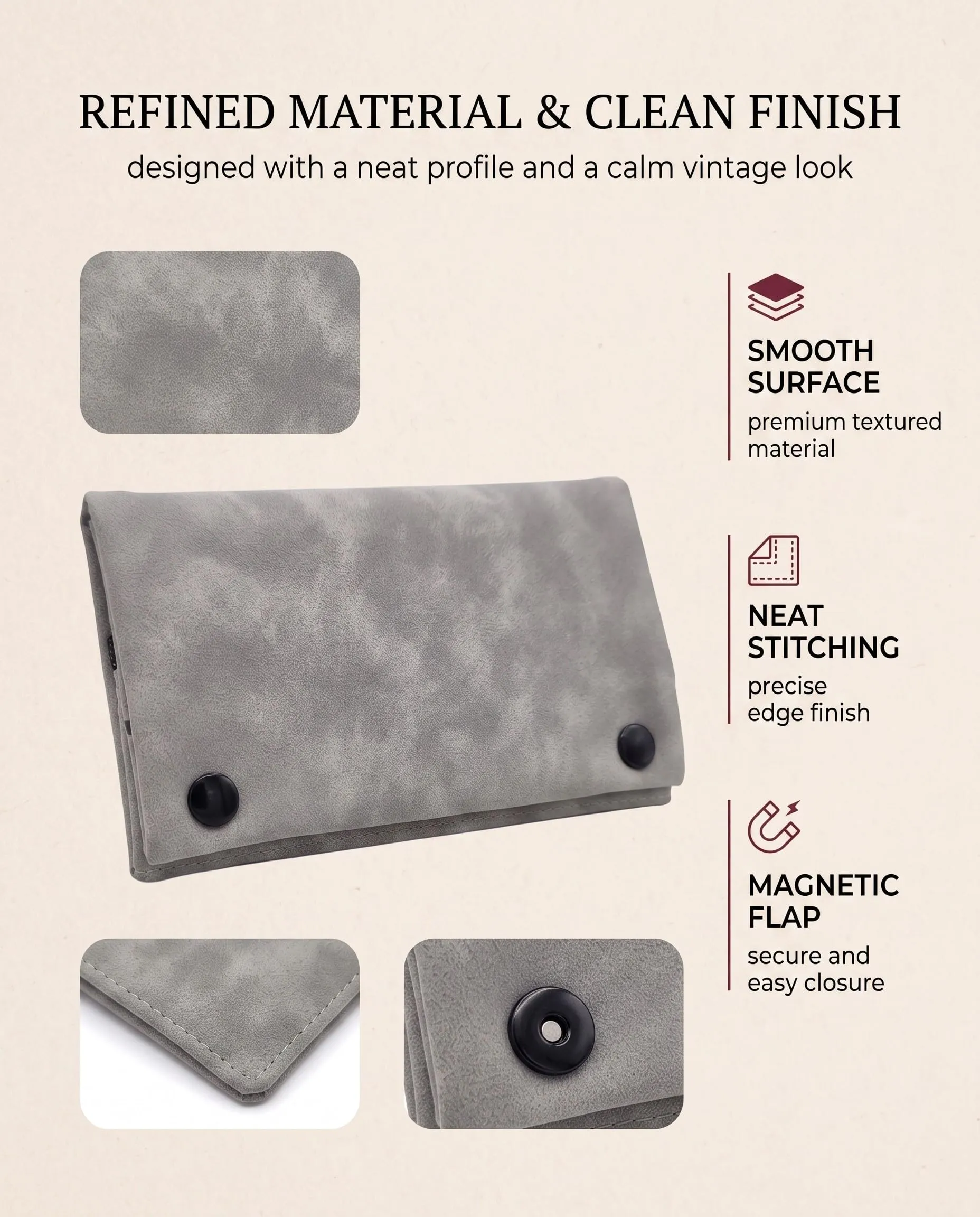 DLPRK Porta Tabacco in Pelle con Chiusura Magnetica, Grigio - immagine 2