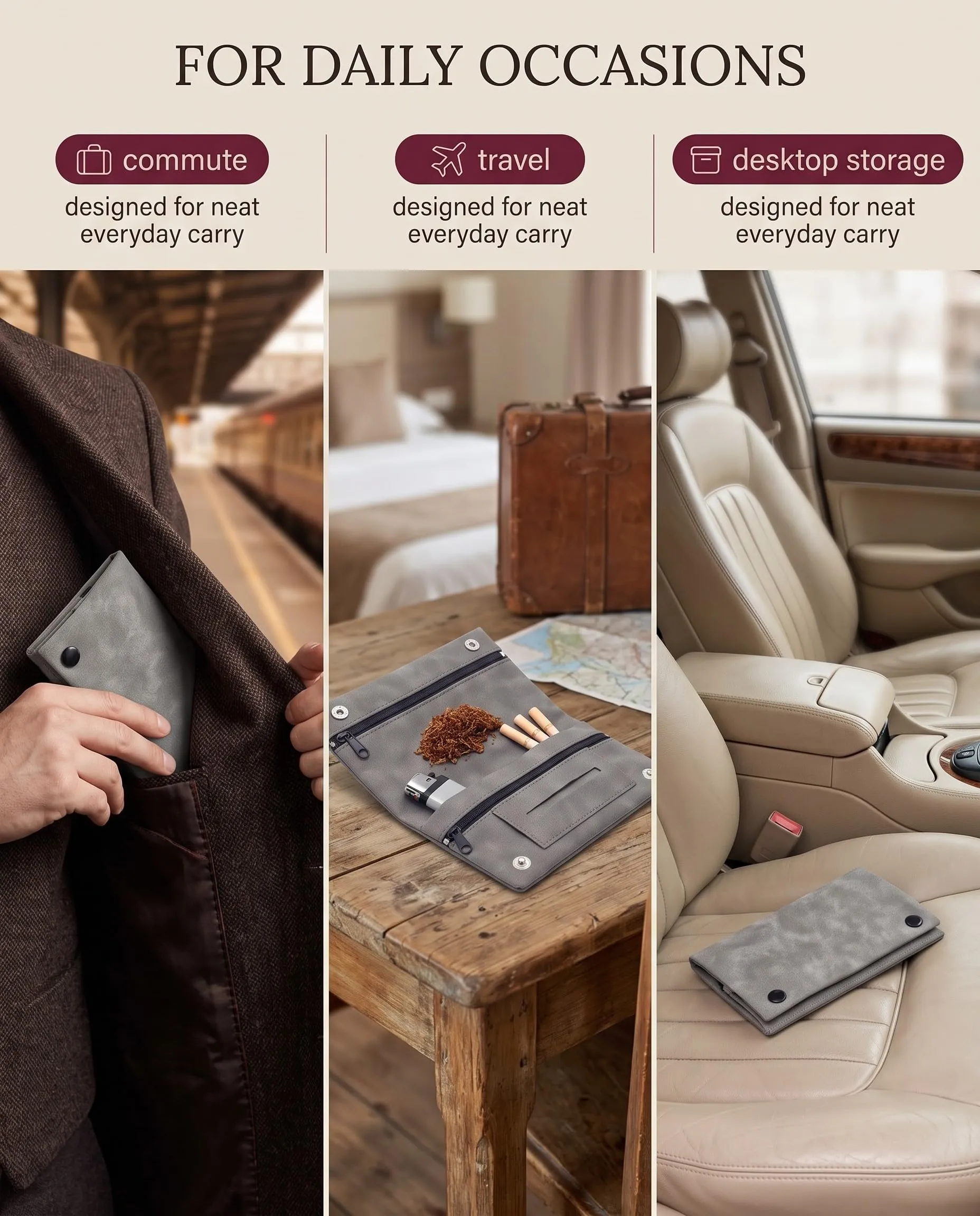 DLPRK Porta Tabacco in Pelle con Chiusura Magnetica, Grigio - immagine 4