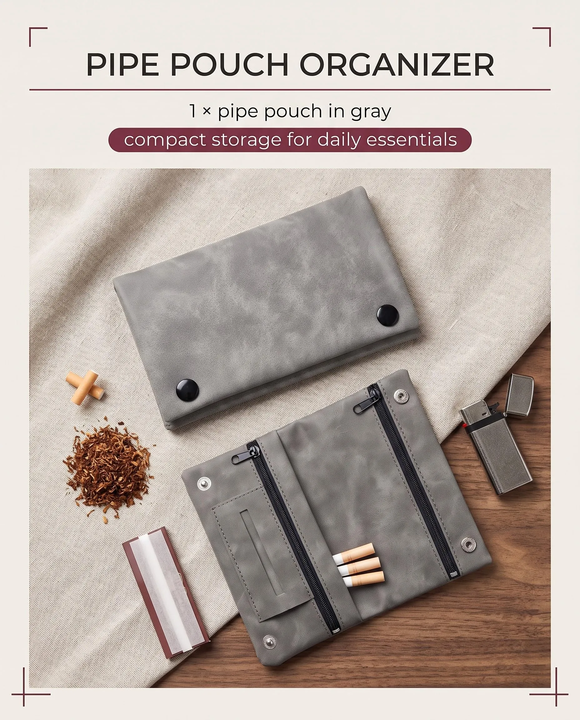 DLPRK Porta Tabacco in Pelle con Chiusura Magnetica, Grigio - immagine 5