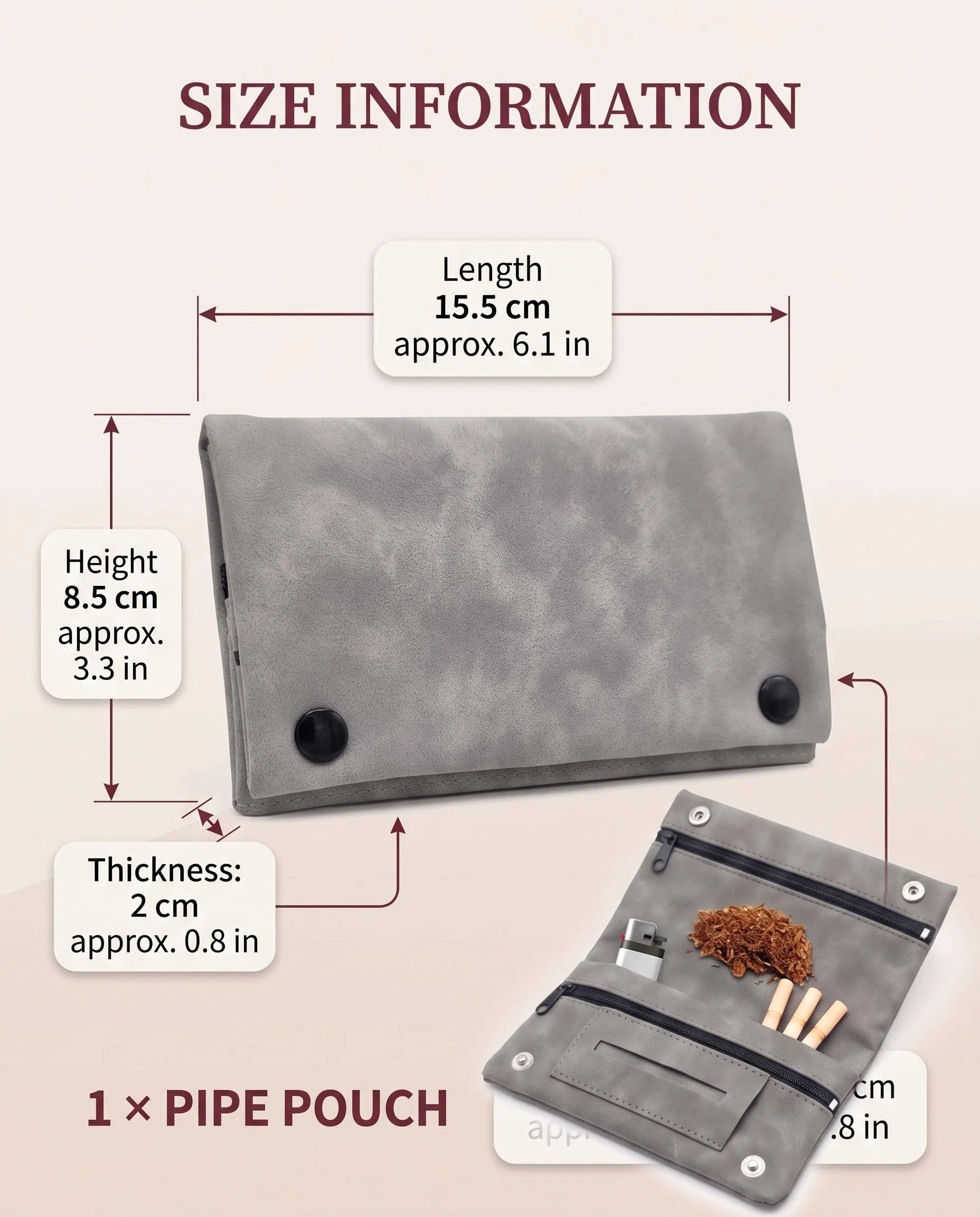 DLPRK Porta Tabacco in Pelle con Chiusura Magnetica, Grigio - immagine 6