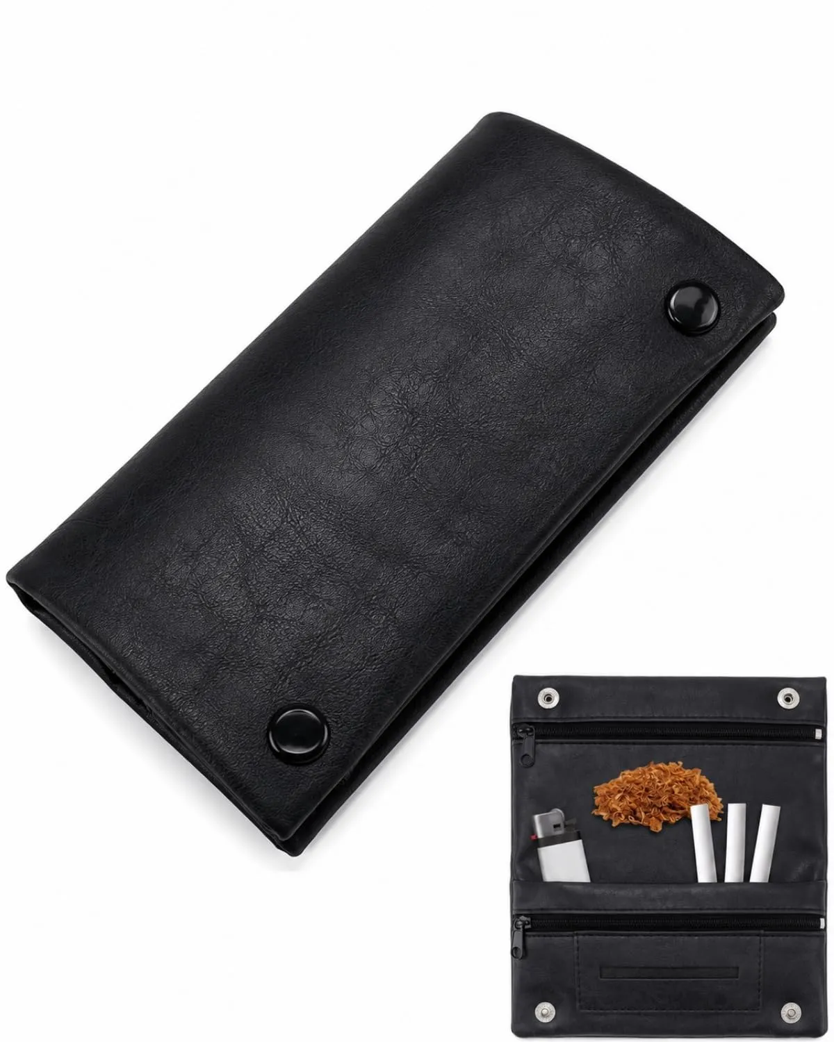 DLPRK Porta Tabacco in Pelle con Chiusura Magnetica, Nero-B - immagine 1