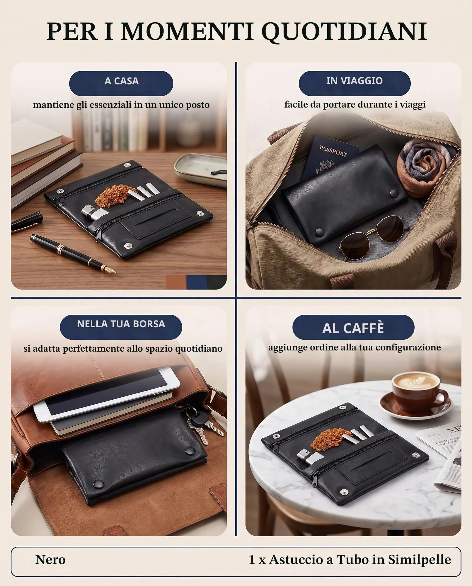DLPRK Porta Tabacco in Pelle con Chiusura Magnetica, Nero-B - immagine 3