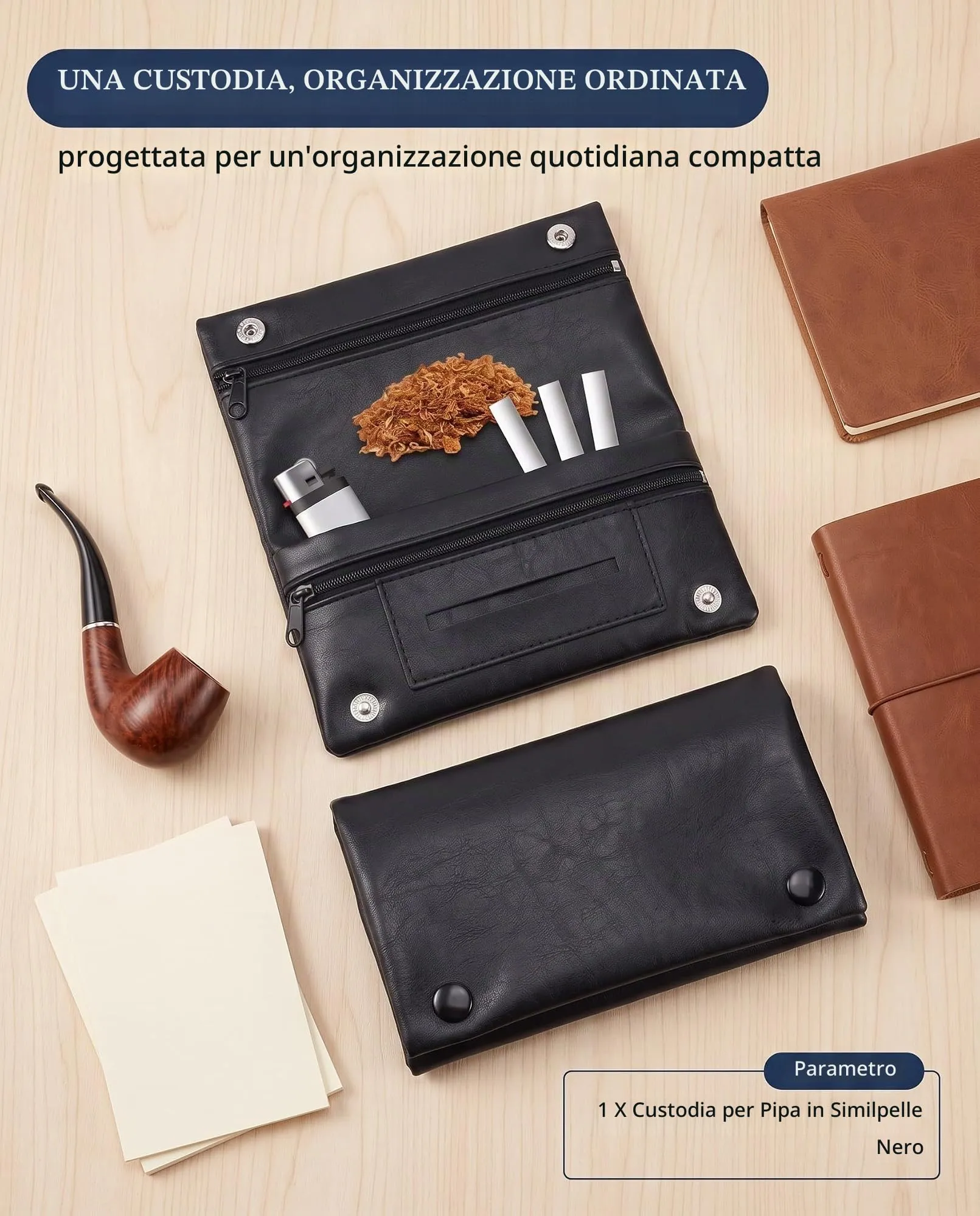 DLPRK Porta Tabacco in Pelle con Chiusura Magnetica, Nero-B - immagine 4
