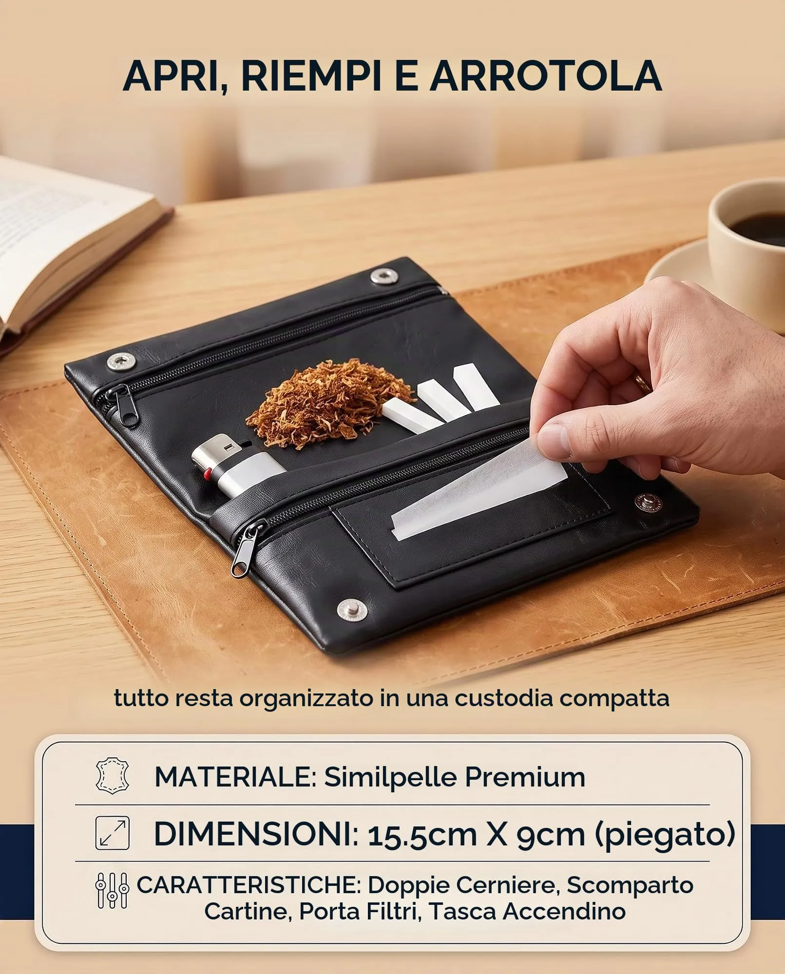 DLPRK Porta Tabacco in Pelle con Chiusura Magnetica, Nero-B - immagine 5