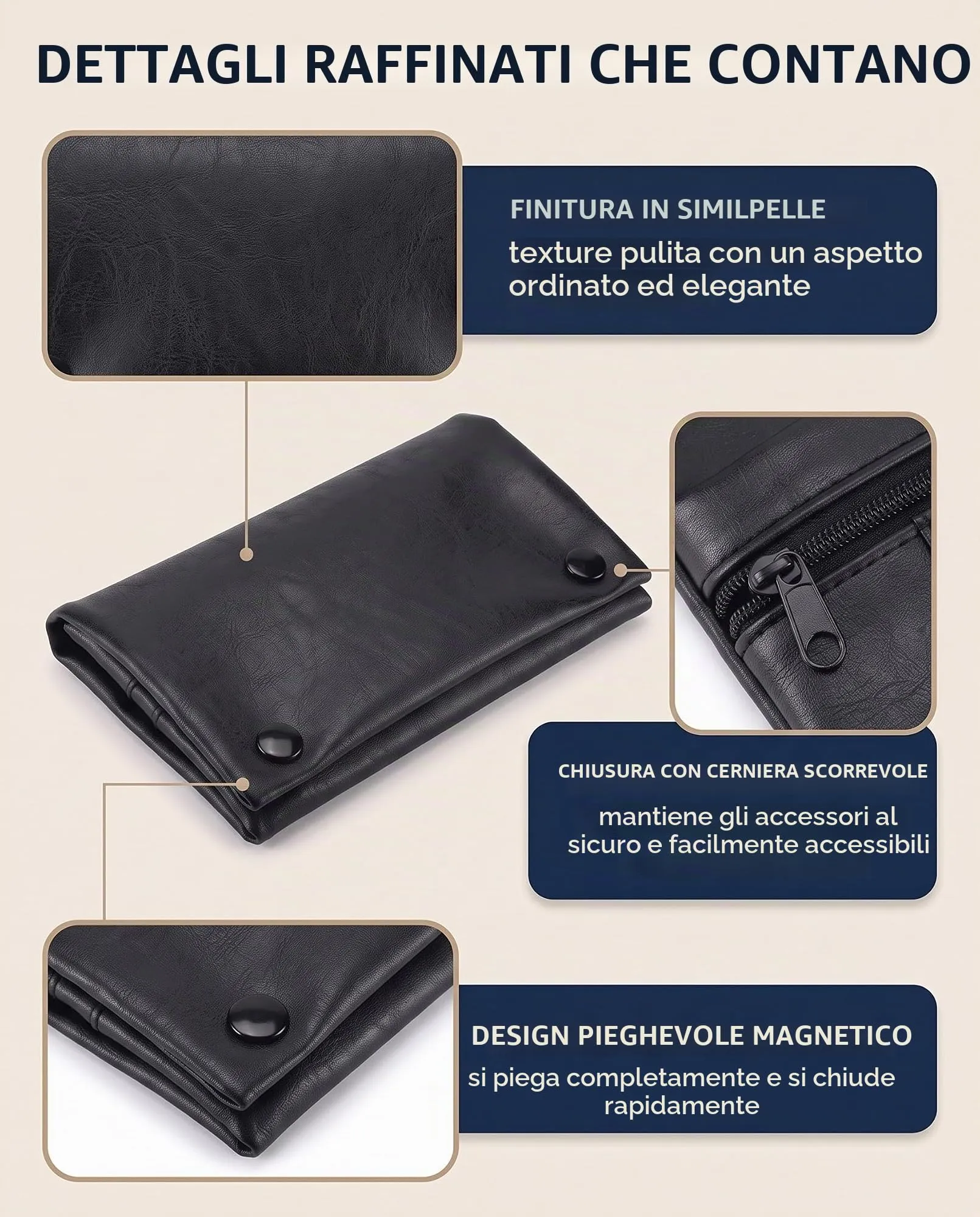 DLPRK Porta Tabacco in Pelle con Chiusura Magnetica, Nero-B - immagine 6