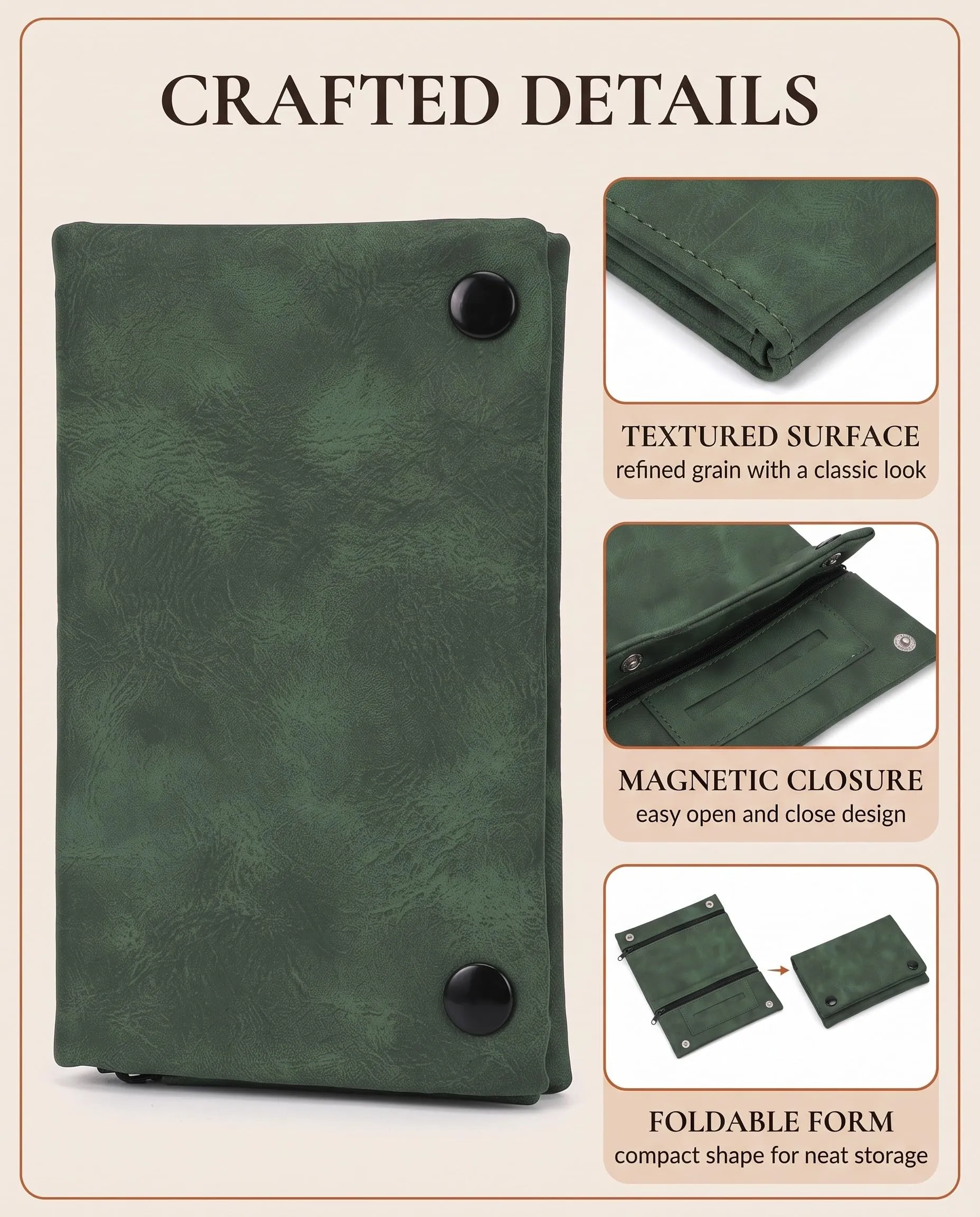 DLPRK Porta Tabacco in Pelle con Chiusura Magnetica, Pieghevole (Verde) - immagine 2