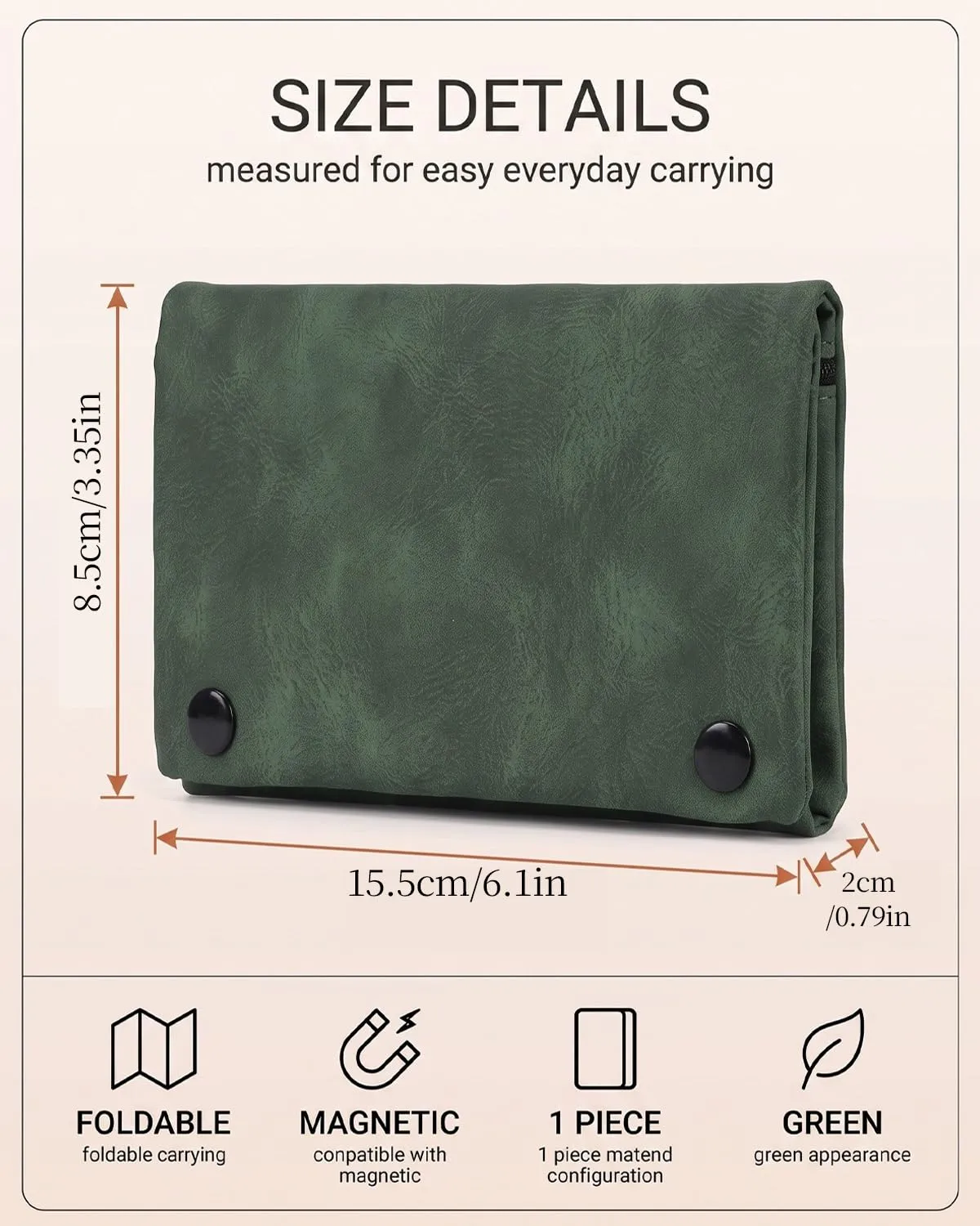 DLPRK Porta Tabacco in Pelle con Chiusura Magnetica, Pieghevole (Verde) - immagine 3