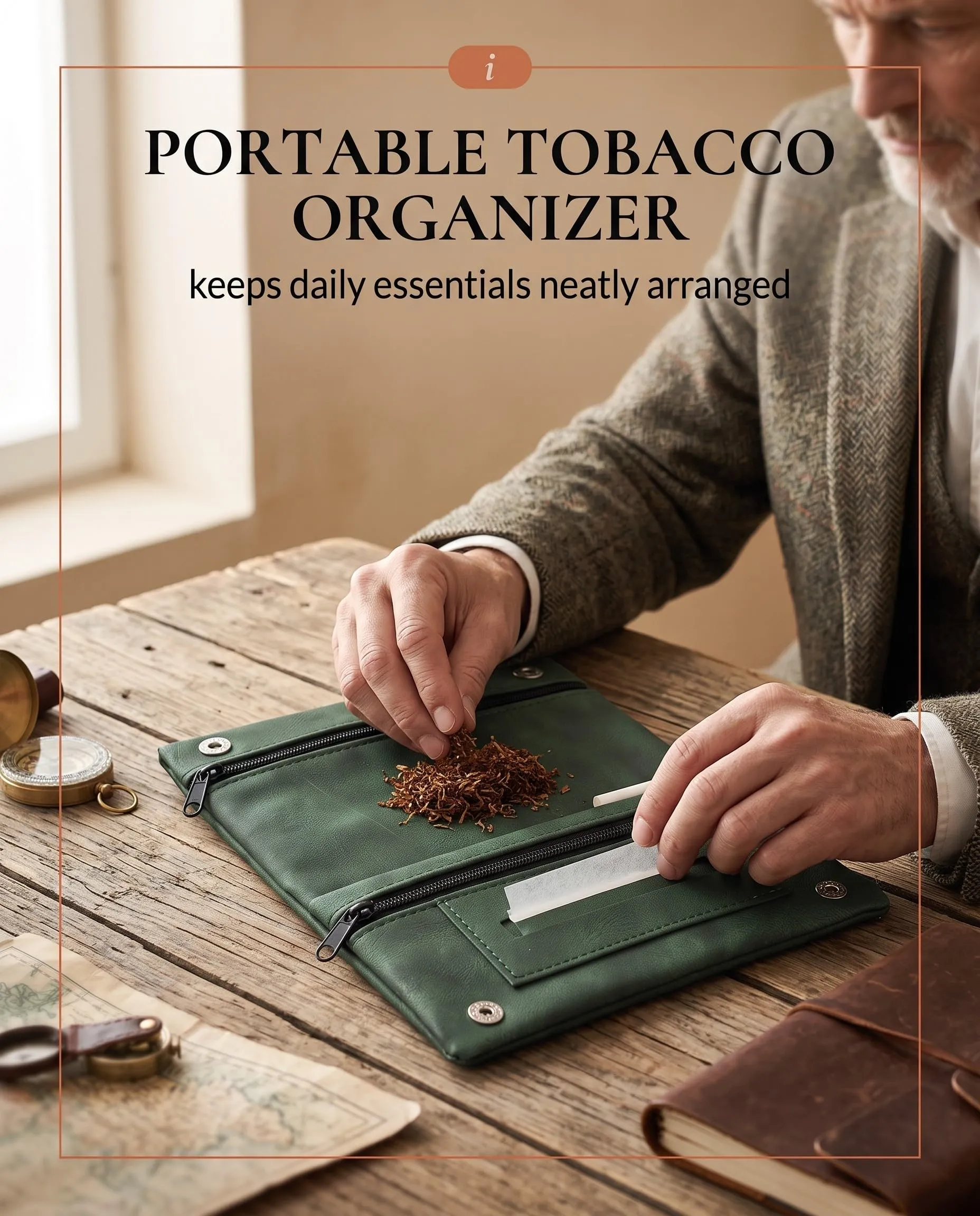 DLPRK Porta Tabacco in Pelle con Chiusura Magnetica, Pieghevole (Verde) - immagine 4