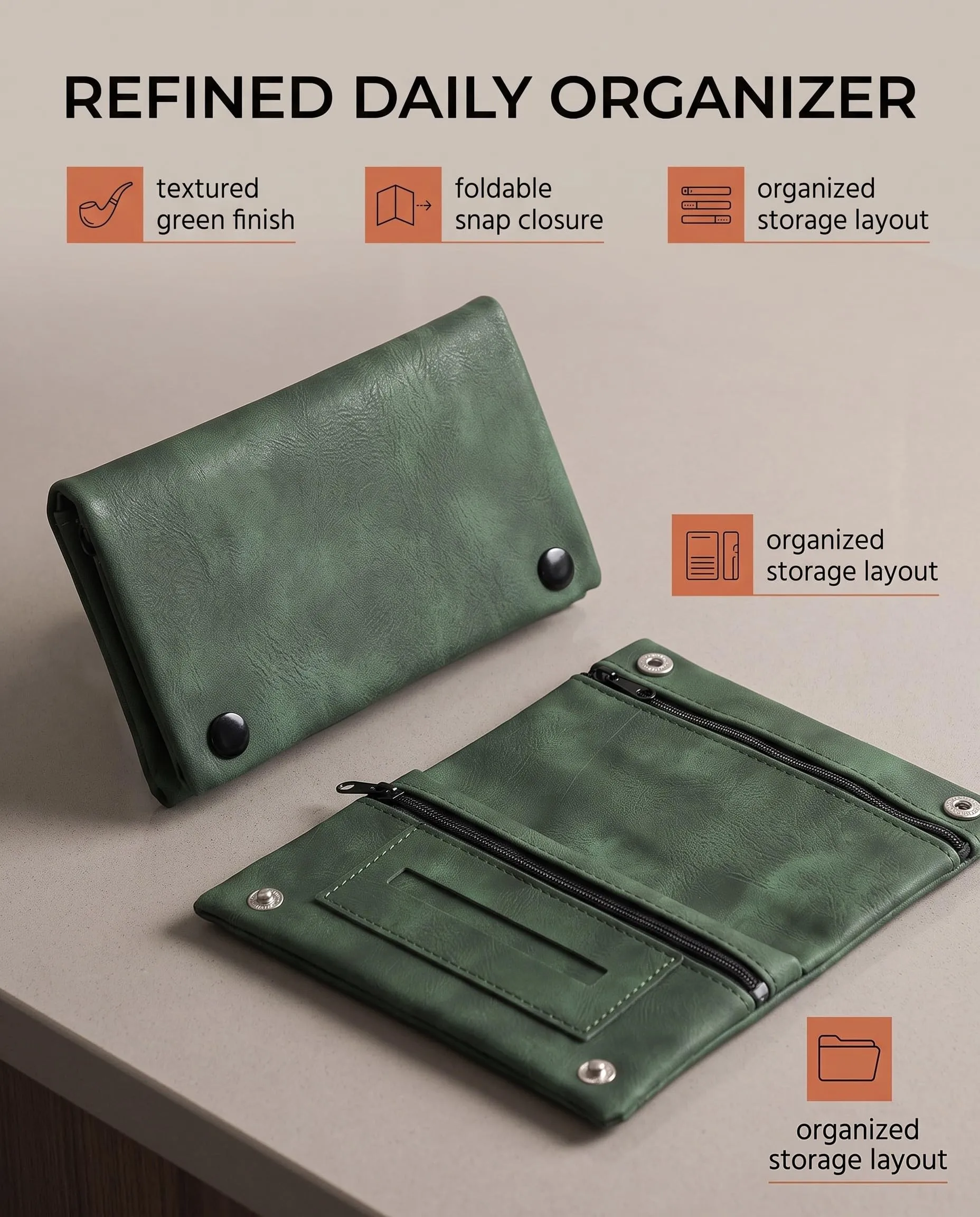 DLPRK Porta Tabacco in Pelle con Chiusura Magnetica, Pieghevole (Verde) - immagine 6