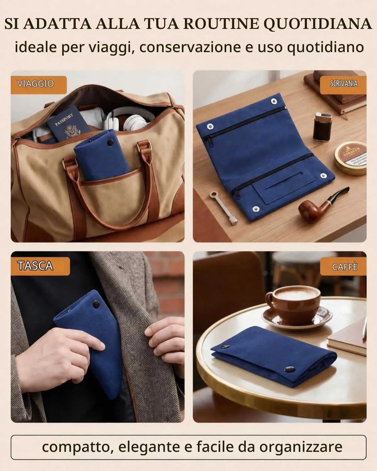 DLPRK Porta Tabacco in Pelle con Chiusura Magnetica, Blu scuro - immagine 3