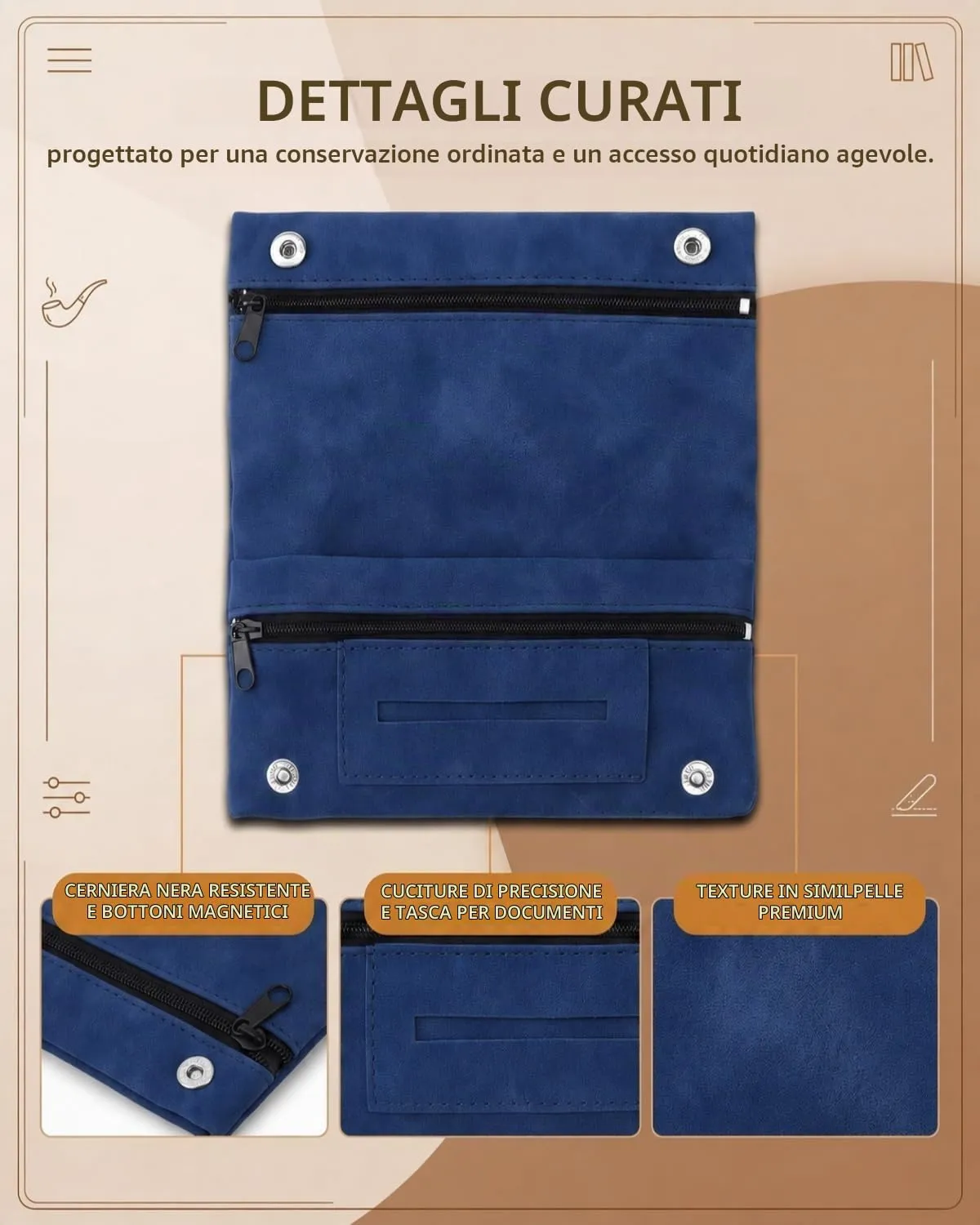 DLPRK Porta Tabacco in Pelle con Chiusura Magnetica, Blu scuro - immagine 5