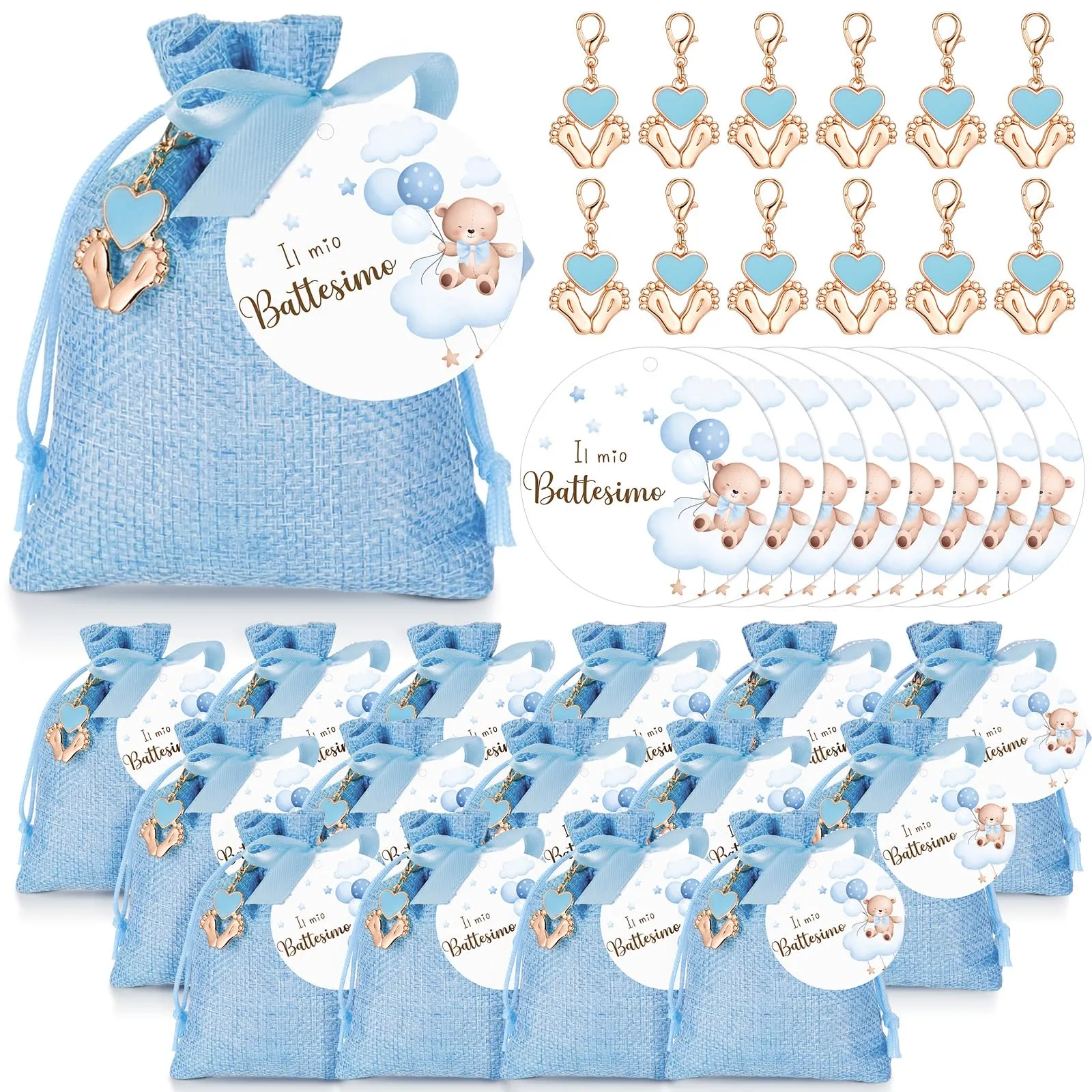 BBTO Set Bomboniere per Battesimo, Orso Blu, 50 Set - immagine 1