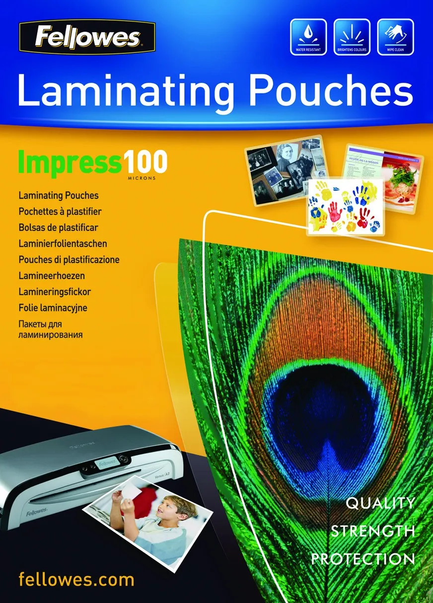Fellowes Impress100 Fogli per Plastificatrice A4, 100 Micron, Confezione da 100 - immagine 1