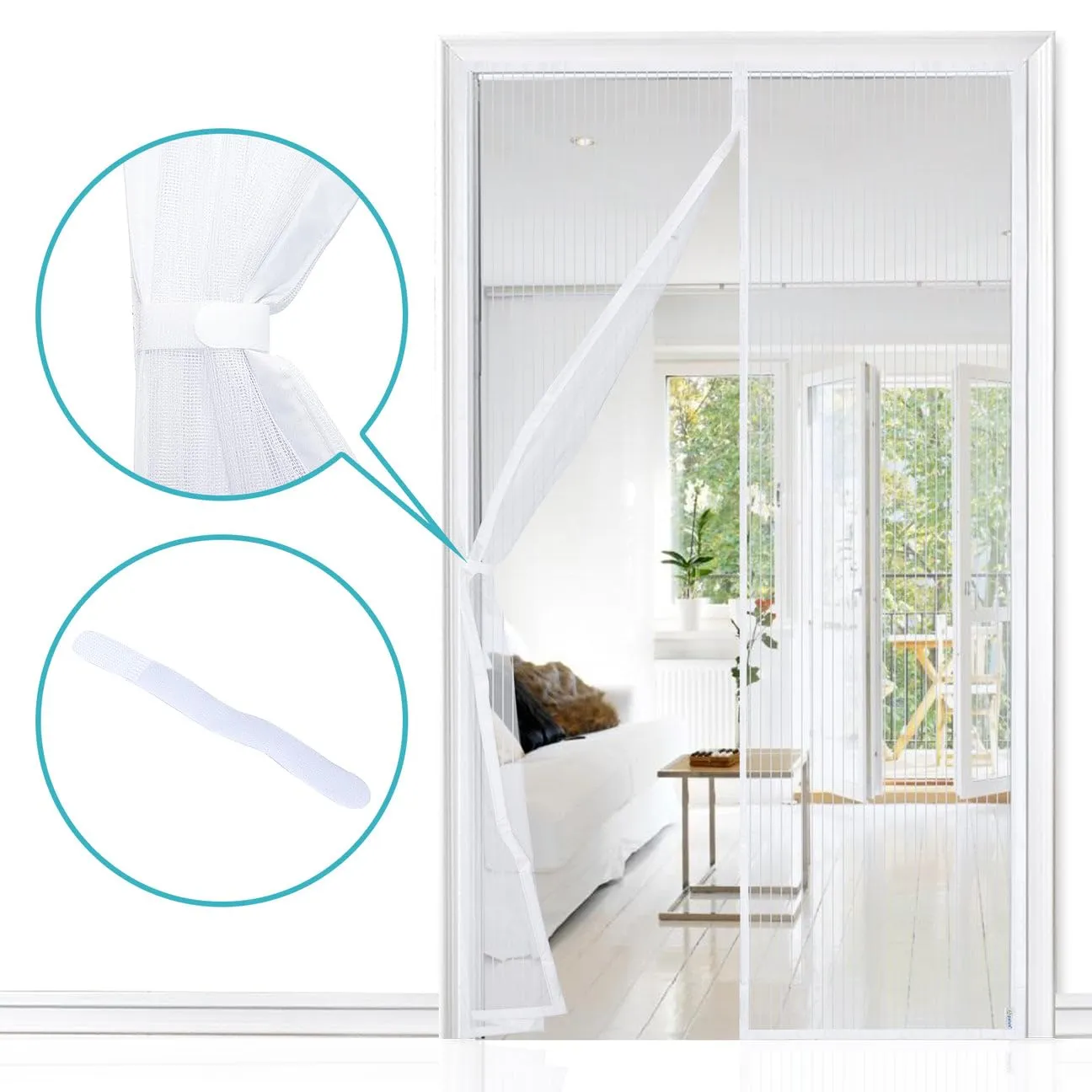 Apalus Zanzariera con Magneti per Porte, 140 x 240 cm, Bianco - immagine 2
