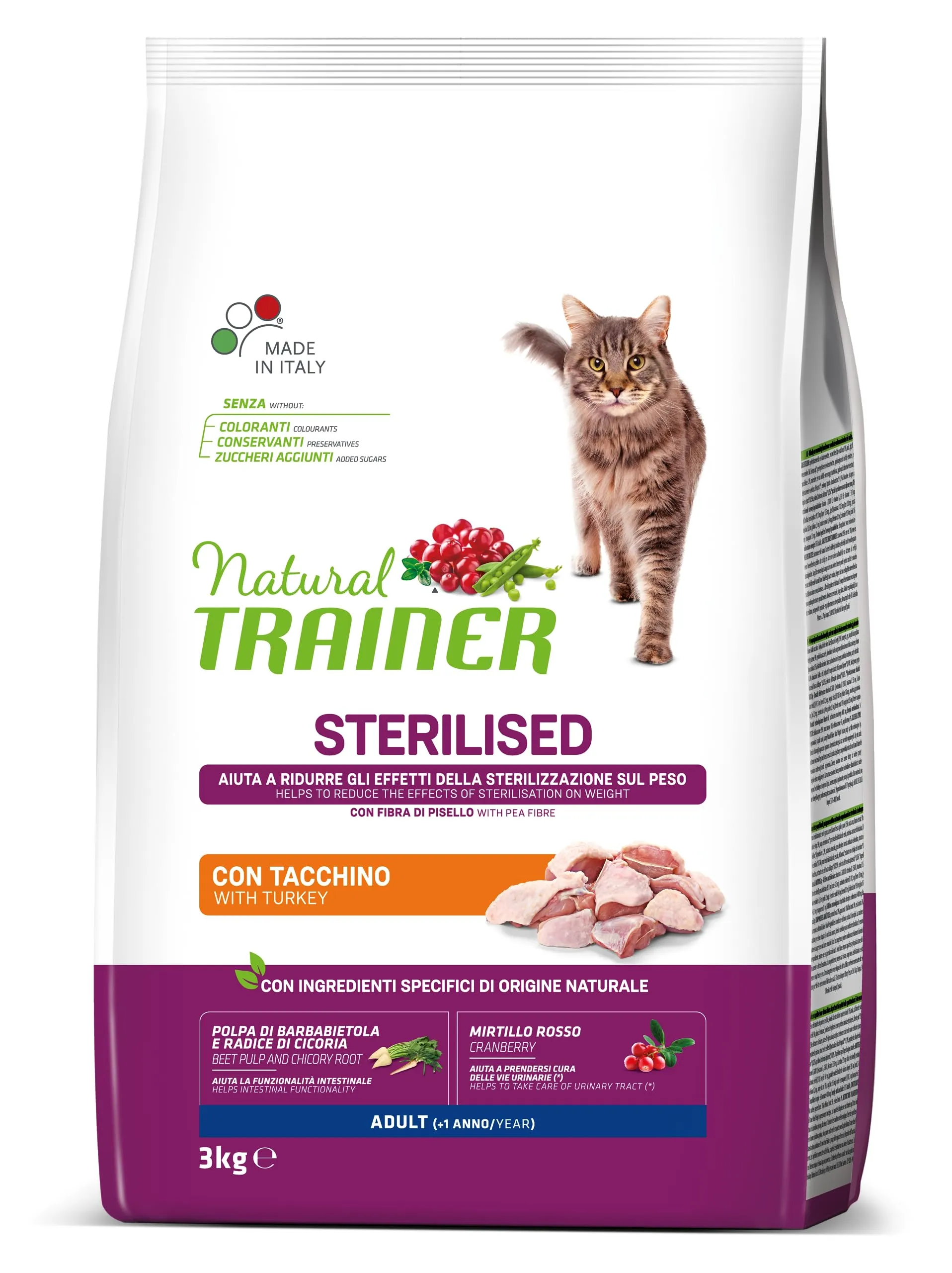 Trainer Natural Cat Sterilised Adult con Carni Bianche e Fibra di Pisello 3 kg - immagine 2