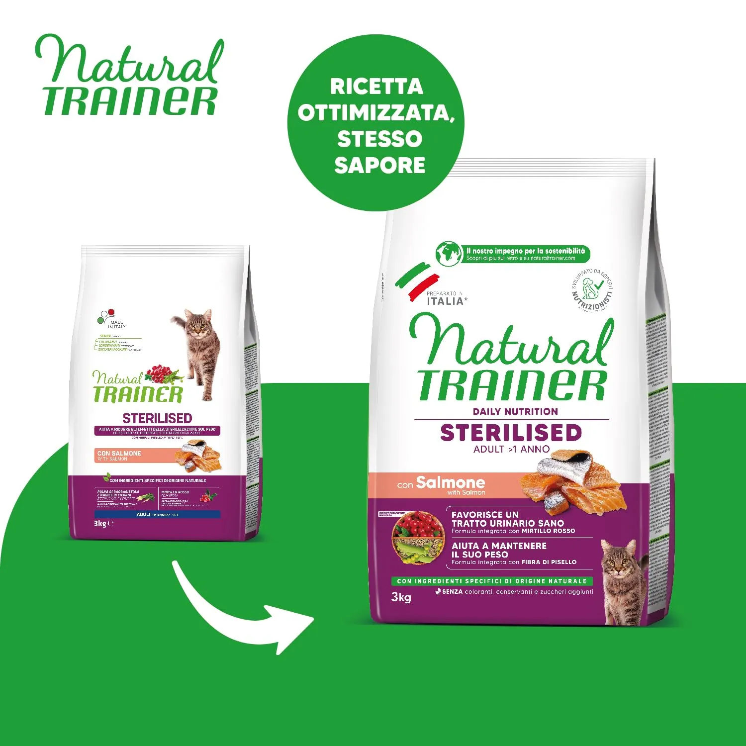 Trainer Natural Sterilised Adult con Salmone e Fibra di Pisello 3 kg - immagine 2