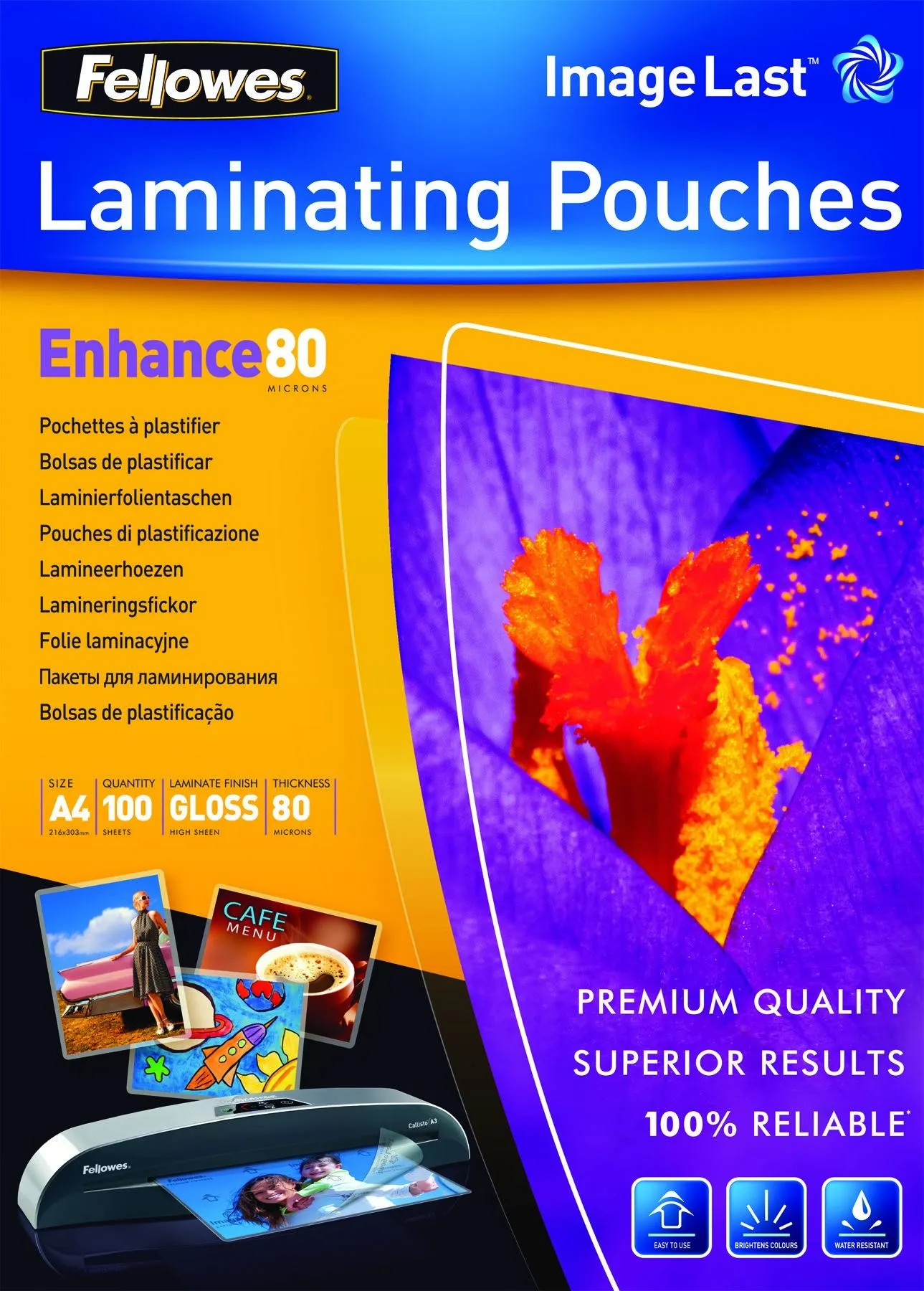 Fellowes Pouches per Plastificazione A4 Lucide, 160 Micron, 100 Pezzi - immagine 1