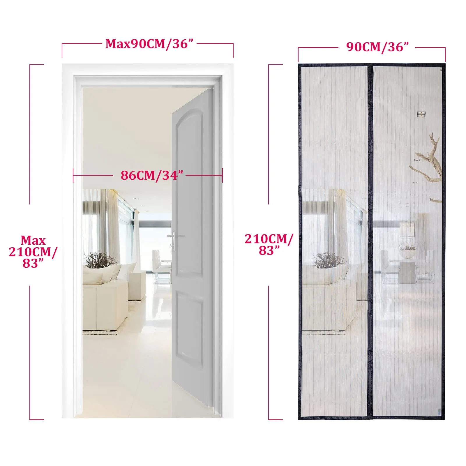 Apalus Zanzariera con Magneti per Porte 90 x 210 cm, Nero - immagine 4