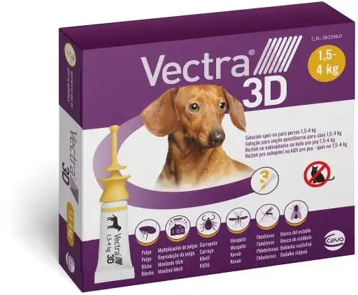 Vectra 3D Antiparassitario per Cane, 3 Pipette per cani 1,5-4 kg - immagine 1