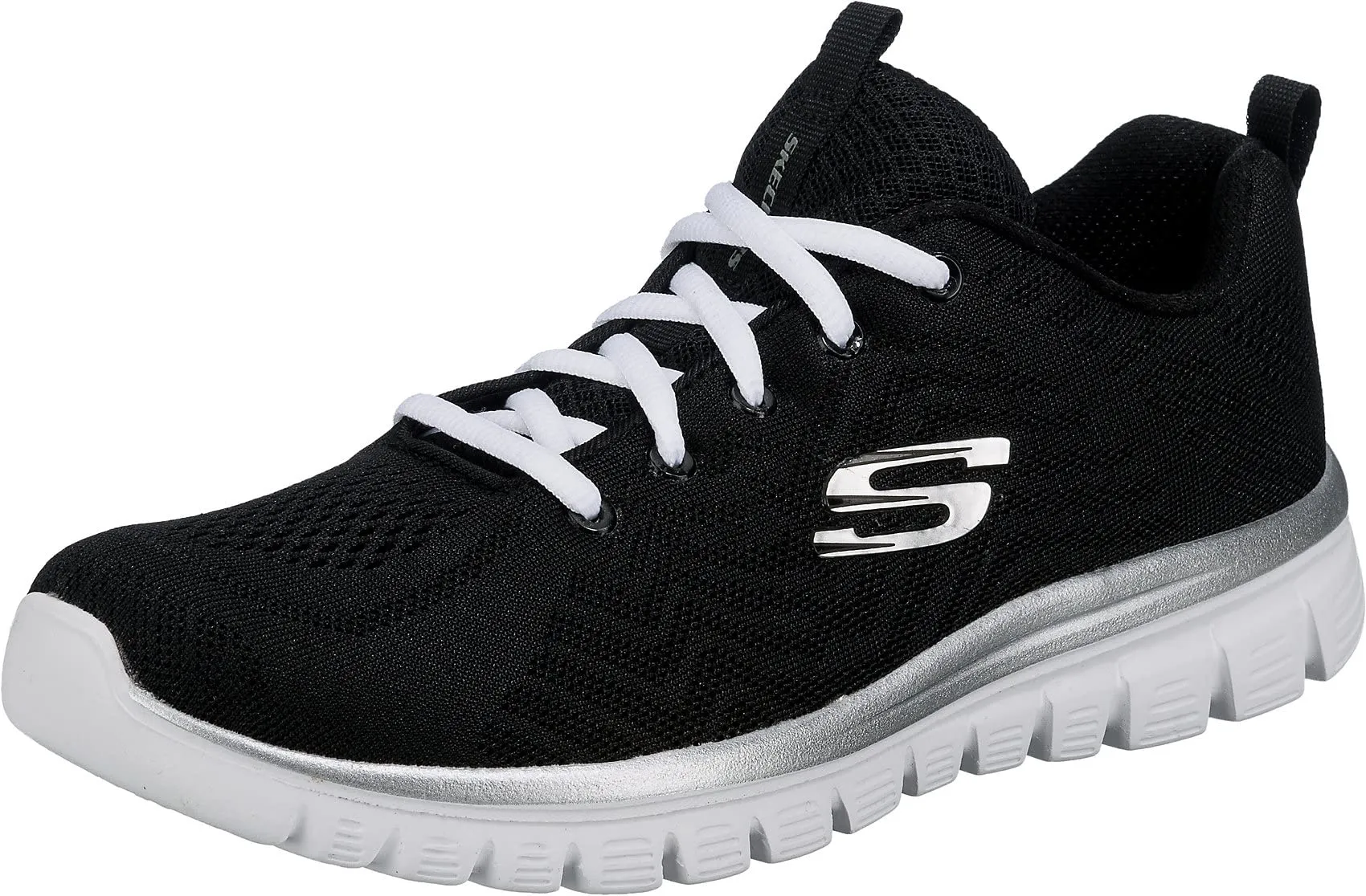 Skechers Donna Graceful Get Connected Trainers, Black Mesh / White Trim, 36 EU - immagine 1