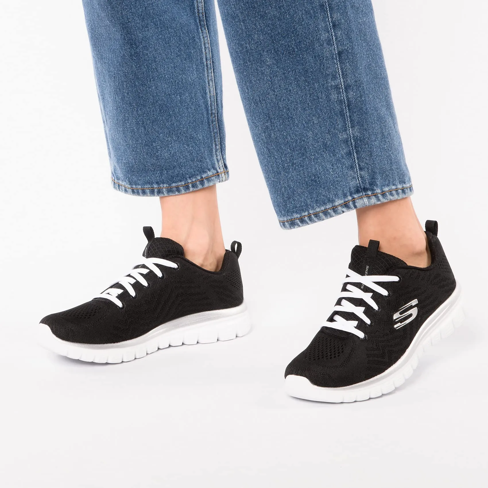Skechers Graceful Get Connected Trainers, Black Mesh/White Trim, 38 EU - immagine 2