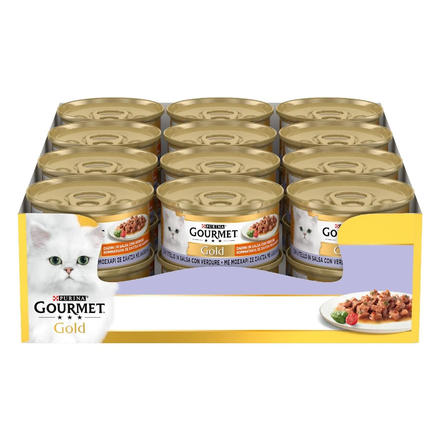 Gourmet Purina Gold Umido Gatto Dadini in Salsa con Vitello e Verdure, 24 x 85 g - immagine 1